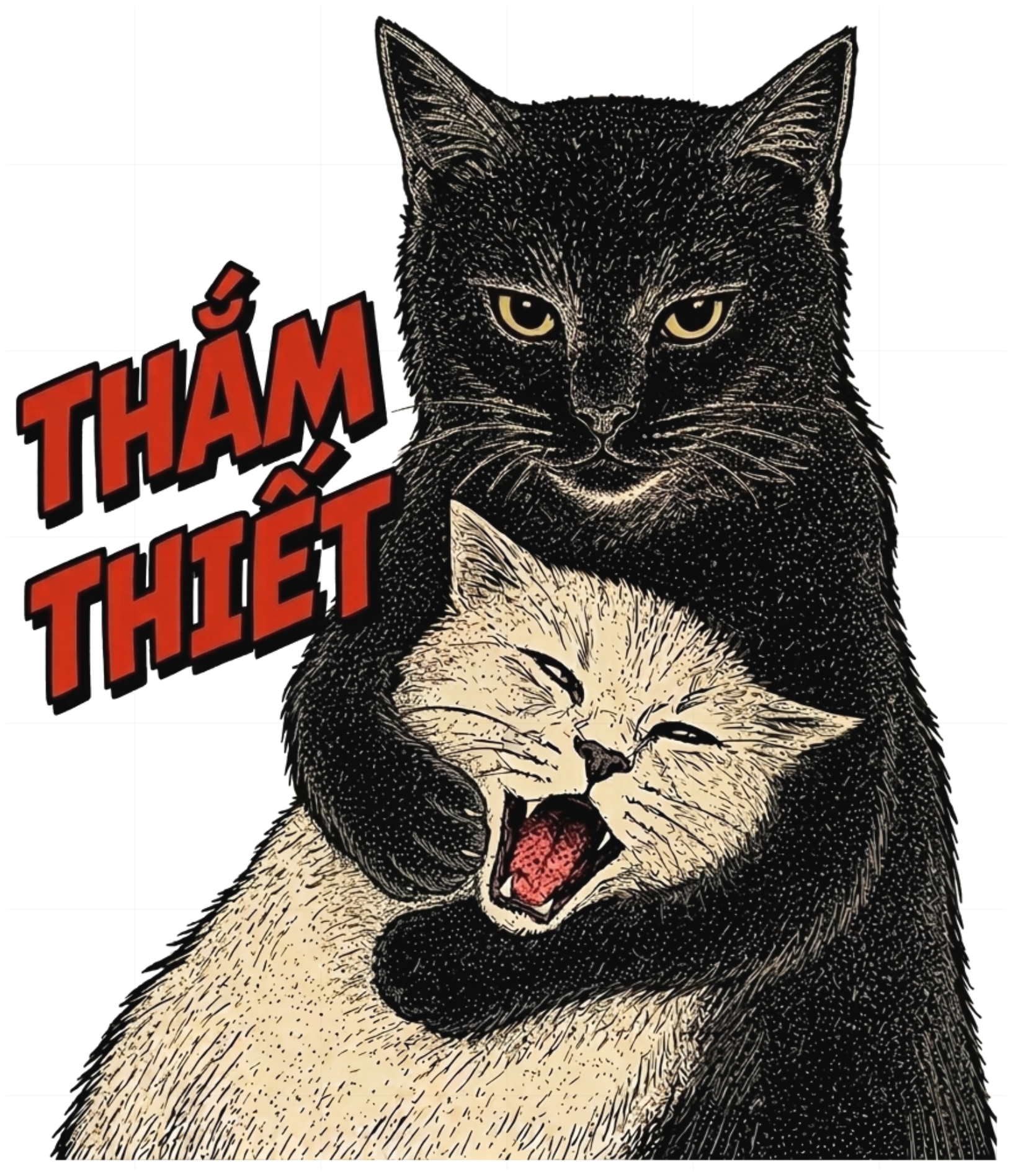 Áo Thun Mèo Thắm Thiết Unisex Form Rộng Streetwear Vintage vietnam.yo - 131026-15-39-NIO
