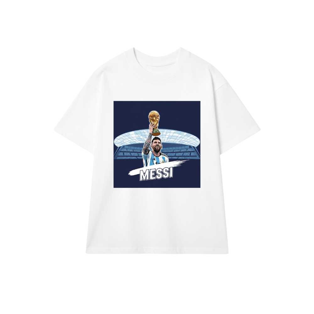 Áo Thun Trắng Lionel Messi Cầm Cúp 2026 Slogan Design - 140526-15-22-HCQ