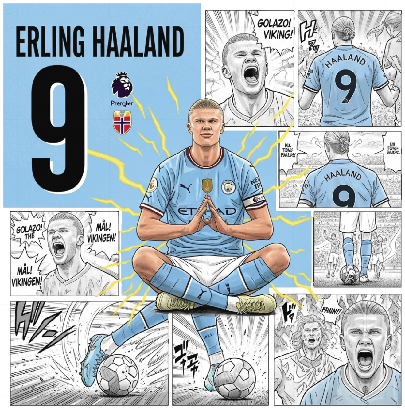 Áo Thun Erling Haaland Man City Manga Style Cotton 100% Co Giãn 4 Chiều Unisex Nam Nữ Oversize Streetwear Cực Chất - 140526-16-12-KME