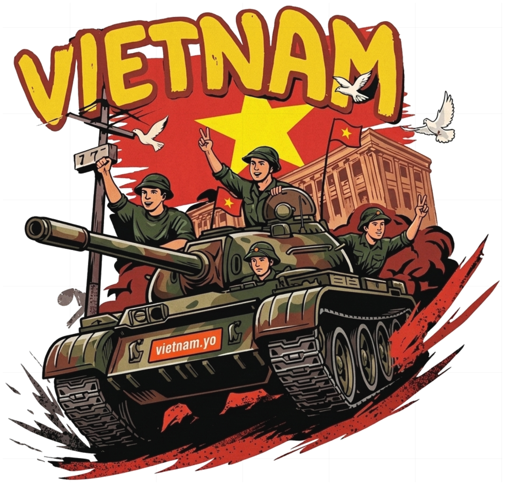 Áo Thun Vietnam Victory Retro Xe Tăng Form Rộng Cotton Cao Cấp - 140726-08-21-VQS