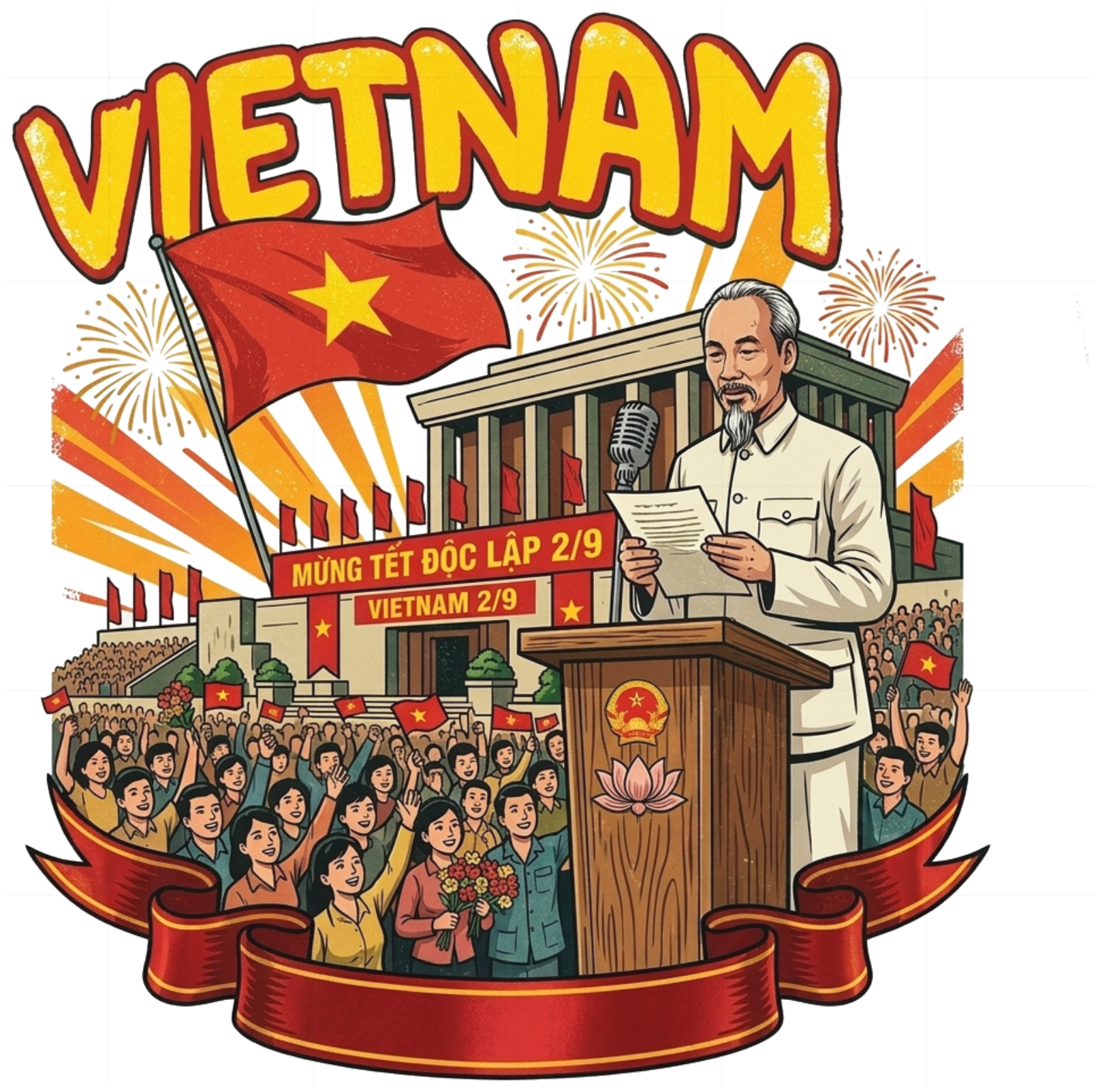 Áo Thun Trắng In Hình Tết Độc Lập 2/9 Retro Vietnam Cotton - 140726-08-36-AAM