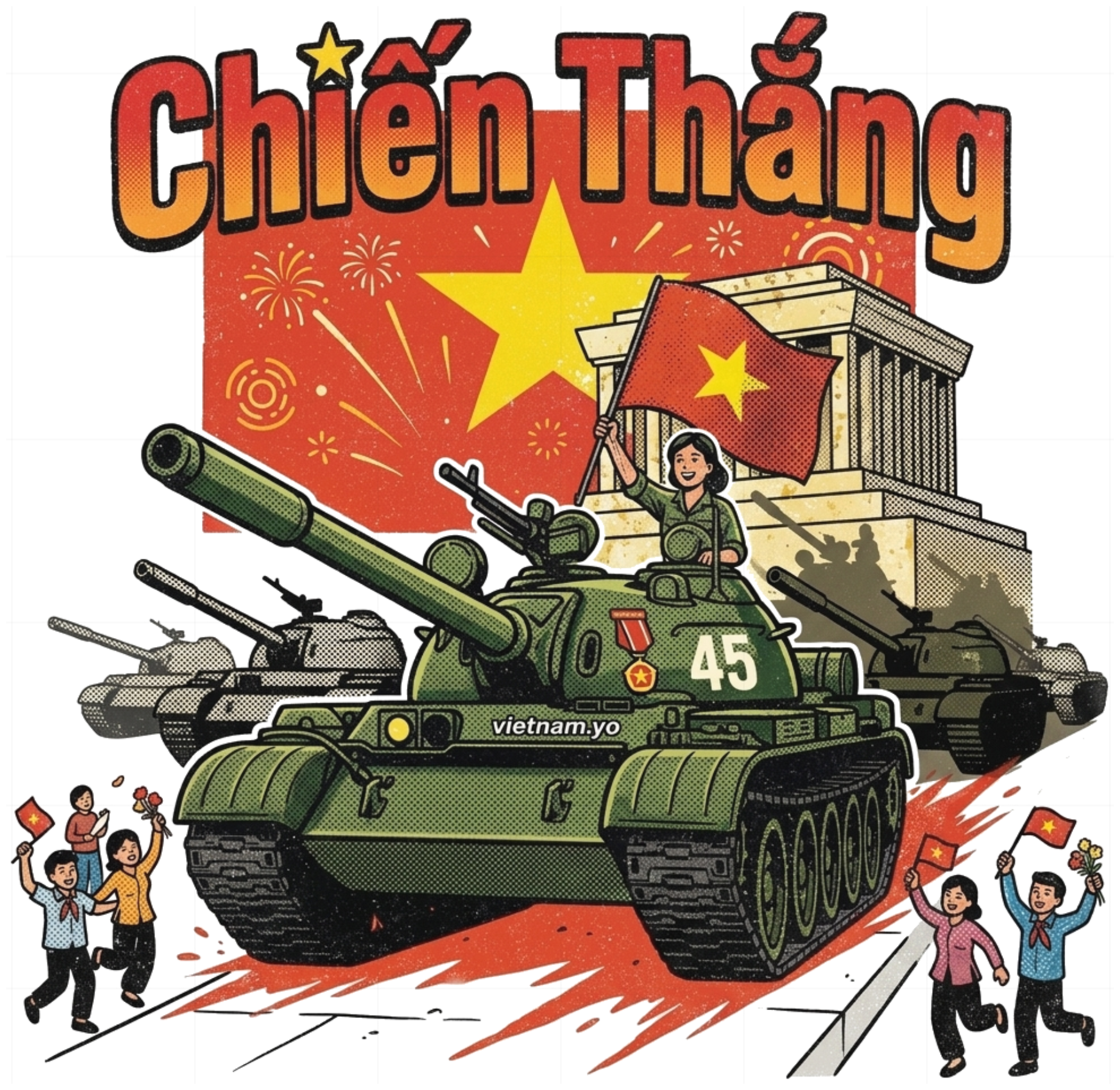 Áo Phông Trắng Unisex In Hình Xe Tăng Chiến Thắng Retro Cotton 100% - 140726-11-47-VBO