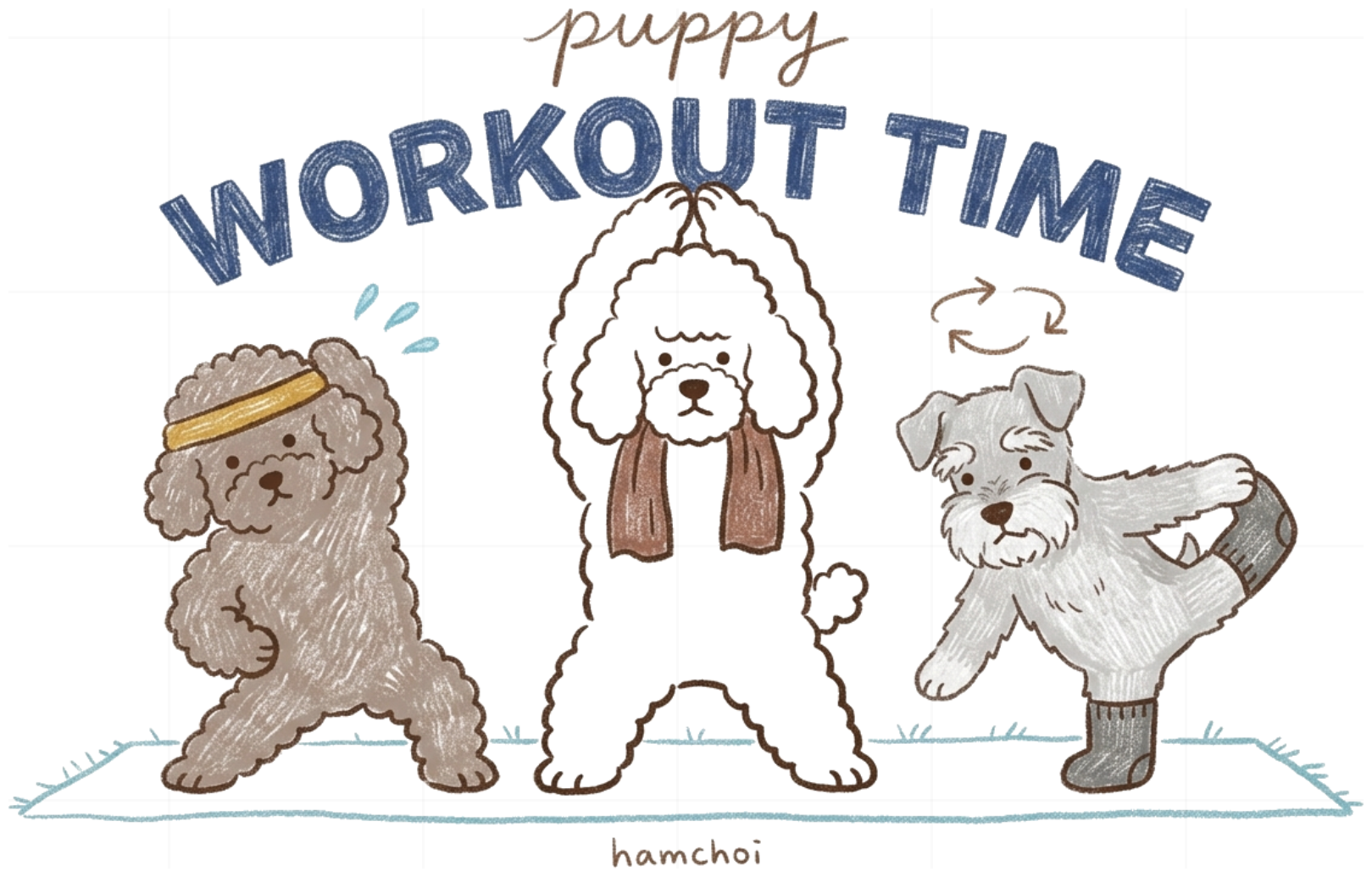Áo thun tay lỡ unisex VNXK HAMCHOI Trắng form rộng Puppy Workout Tee - 140926-09-45-WLG