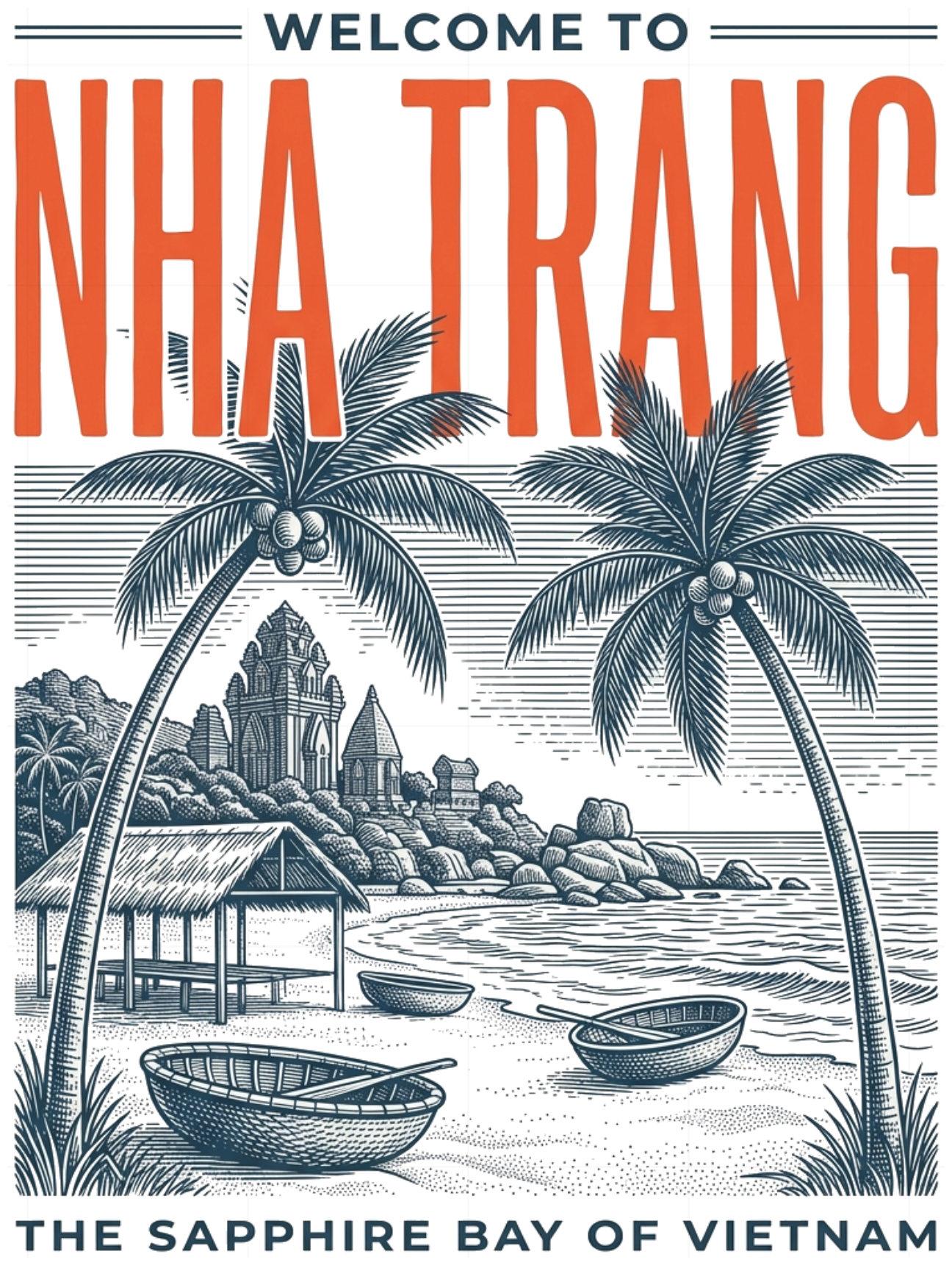 Áo Phông Unisex Form Rộng Cotton In Hình Nha Trang Vintage Travel Retro Phóng Khoáng Đỉnh Chóp - 140926-14-56-LOB