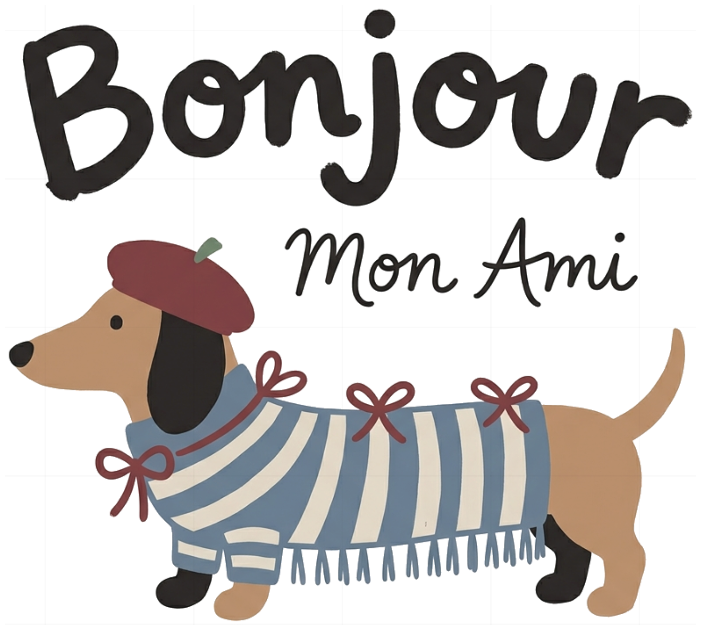 Áo Thun Bonjour Mon Ami Dachshund Parisian Style Unisex Form Rộng Áo Phông Cotton Hàn Quốc - 140926-15-44-VDD