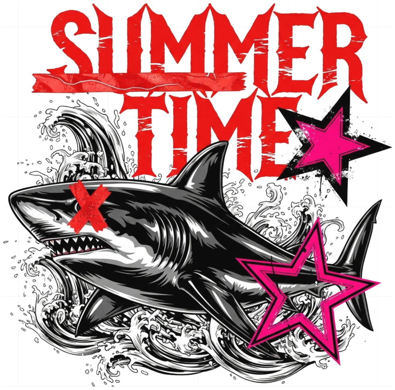 Áo thun Summer Time Shark Gothic Form Rộng Cotton Streetwear Cao Cấp - 150626-14-16-ULS