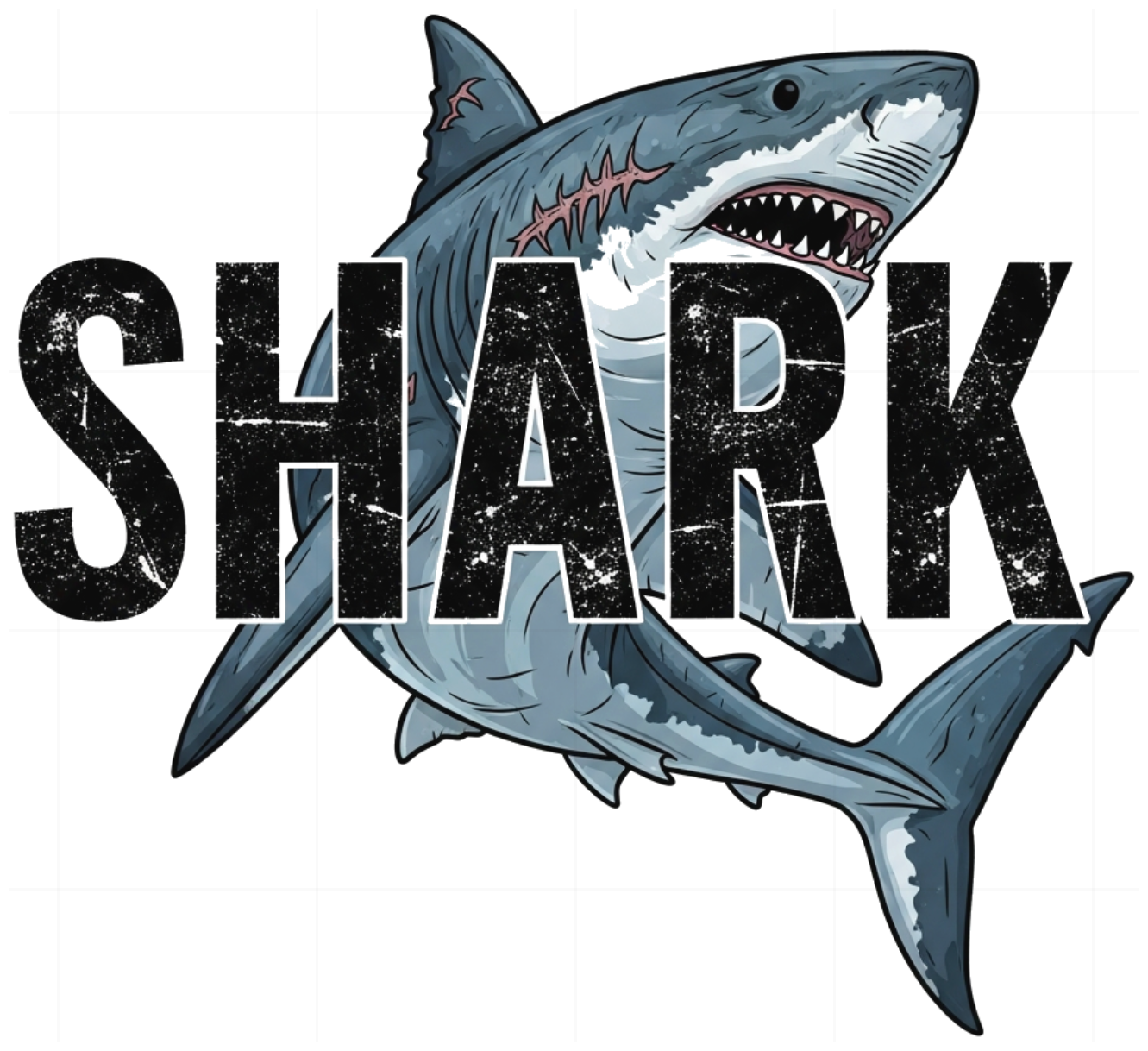 Áo Thun Đen Unisex In Hình Cá Mập Shark Form Rộng Cotton Cao Cấp - 150626-15-04-CUB