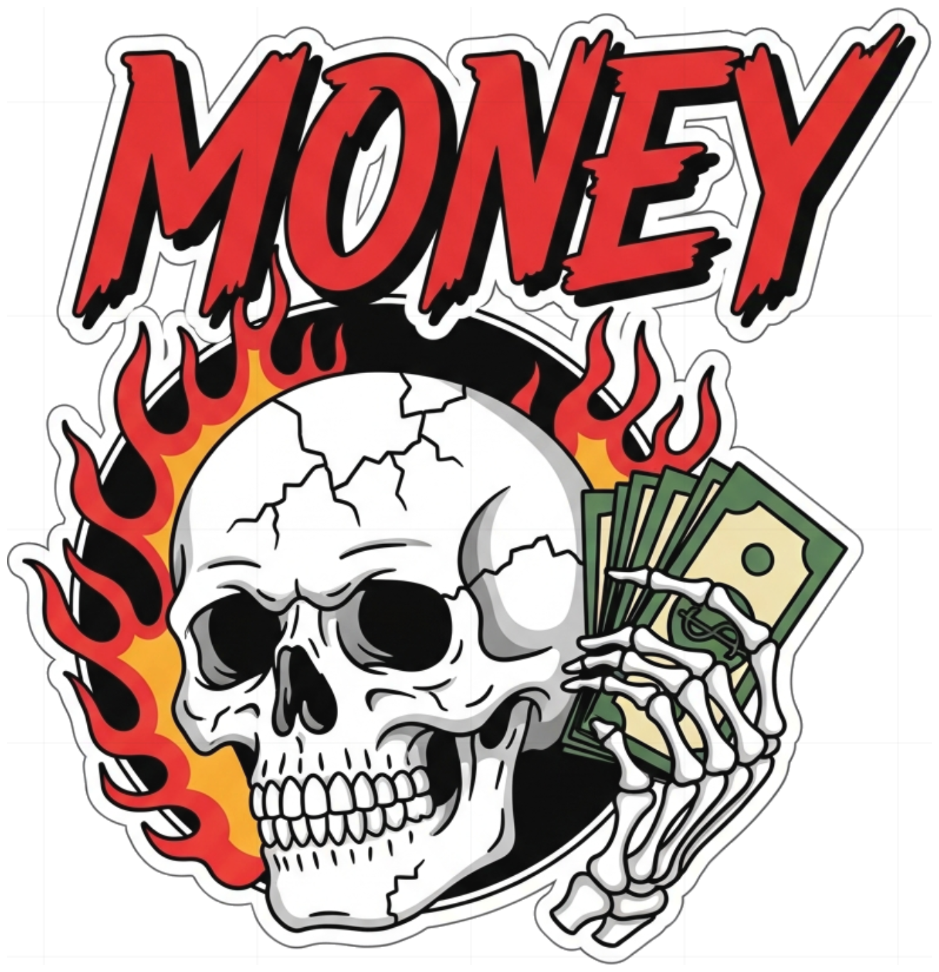 Áo Thun Trắng Streetwear Money Skull Tattoo Form Rộng Cotton - 150626-16-00-EEE