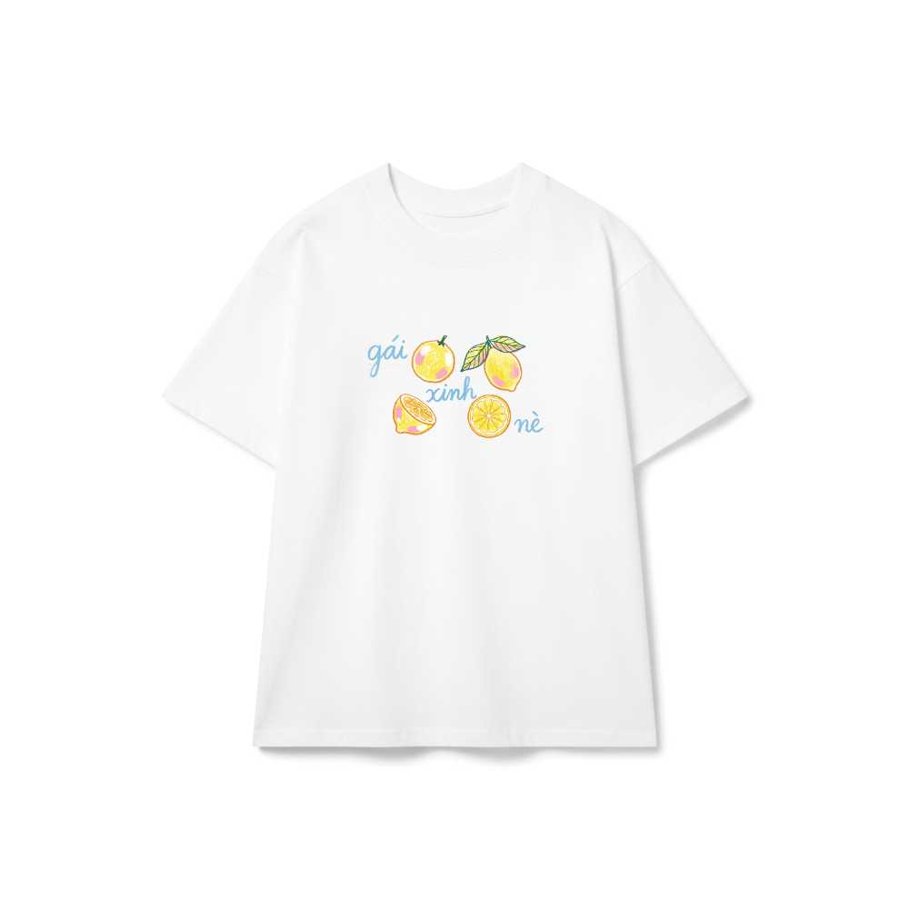 Áo thun trắng nữ VNXK HAMCHOI cotton form rộng Pretty Girl Lemon Tee - 150726-10-44-CRS