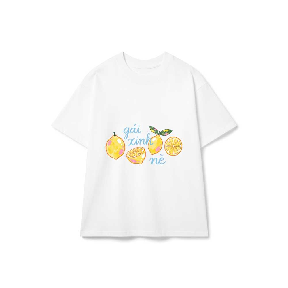 Áo thun nữ in hình VNXK HAMCHOI Trắng form rộng basic Lemon Cute Girl Tee - 150726-10-44-VAZ