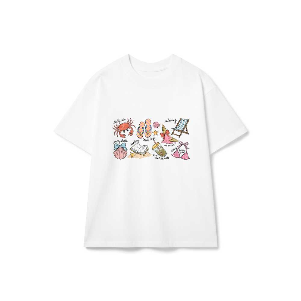 Áo thun unisex in hình doodle VNXK HAMCHOI Trắng cotton form rộng basic Summer Doodle Tee - 150726-11-14-AKR