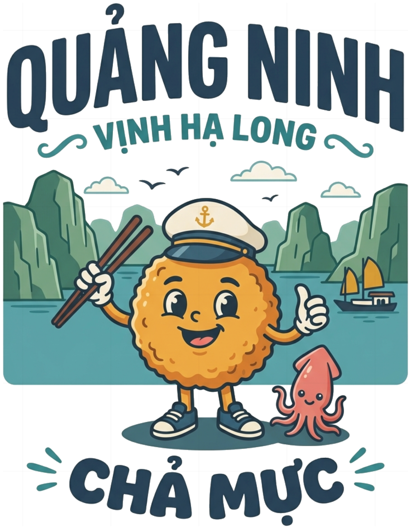 Áo Thun Quảng Ninh Chả Mực Hạ Long Mascot Cute Cotton Co Giãn Phông Unisex Thời Trang Du Lịch - 150826-14-23-KCW