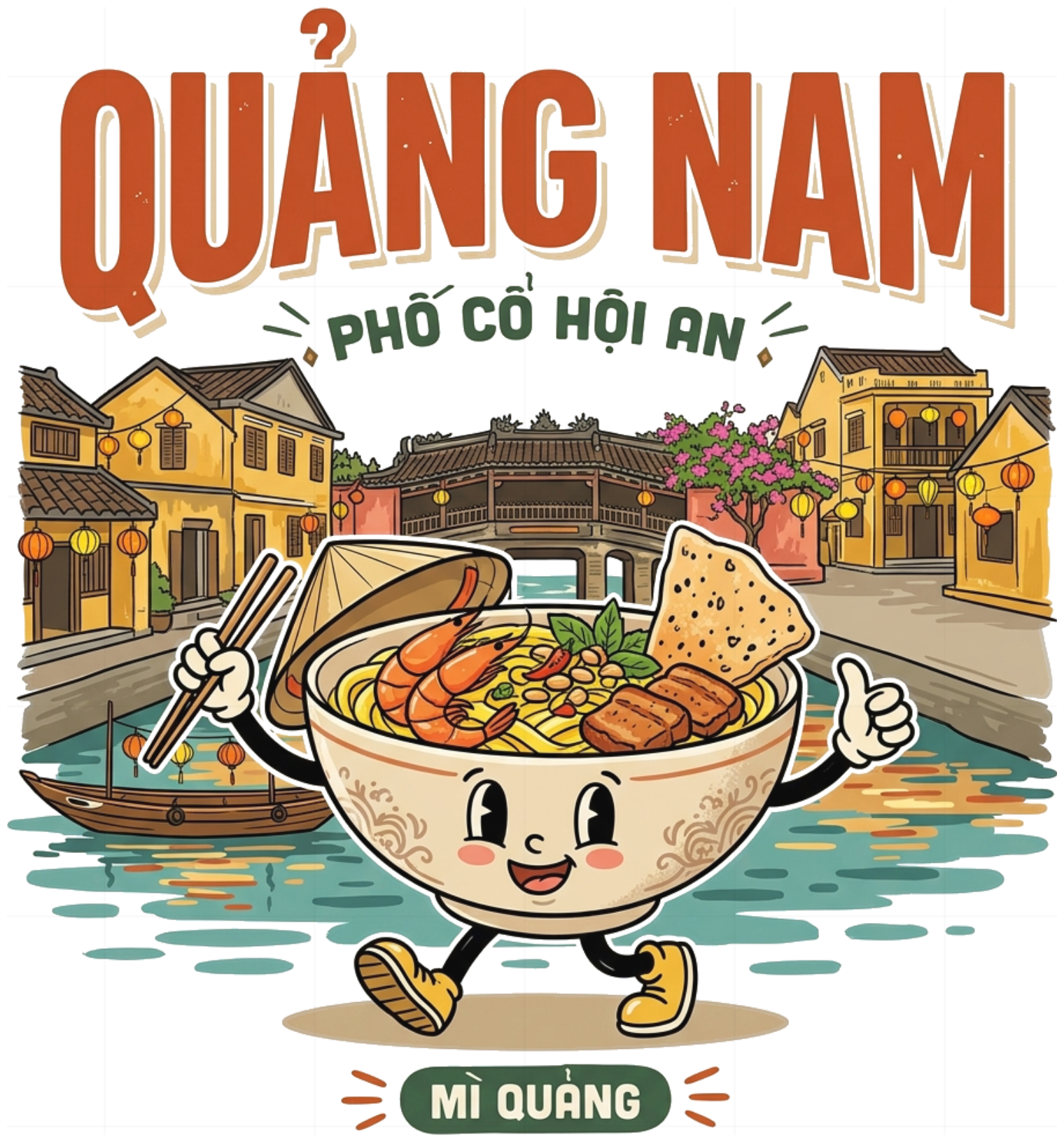 Áo Thun Quảng Nam Hội An Mì Quảng Mascot Form Rộng Unisex Cotton Cao Cấp 150826-14-38-QQR