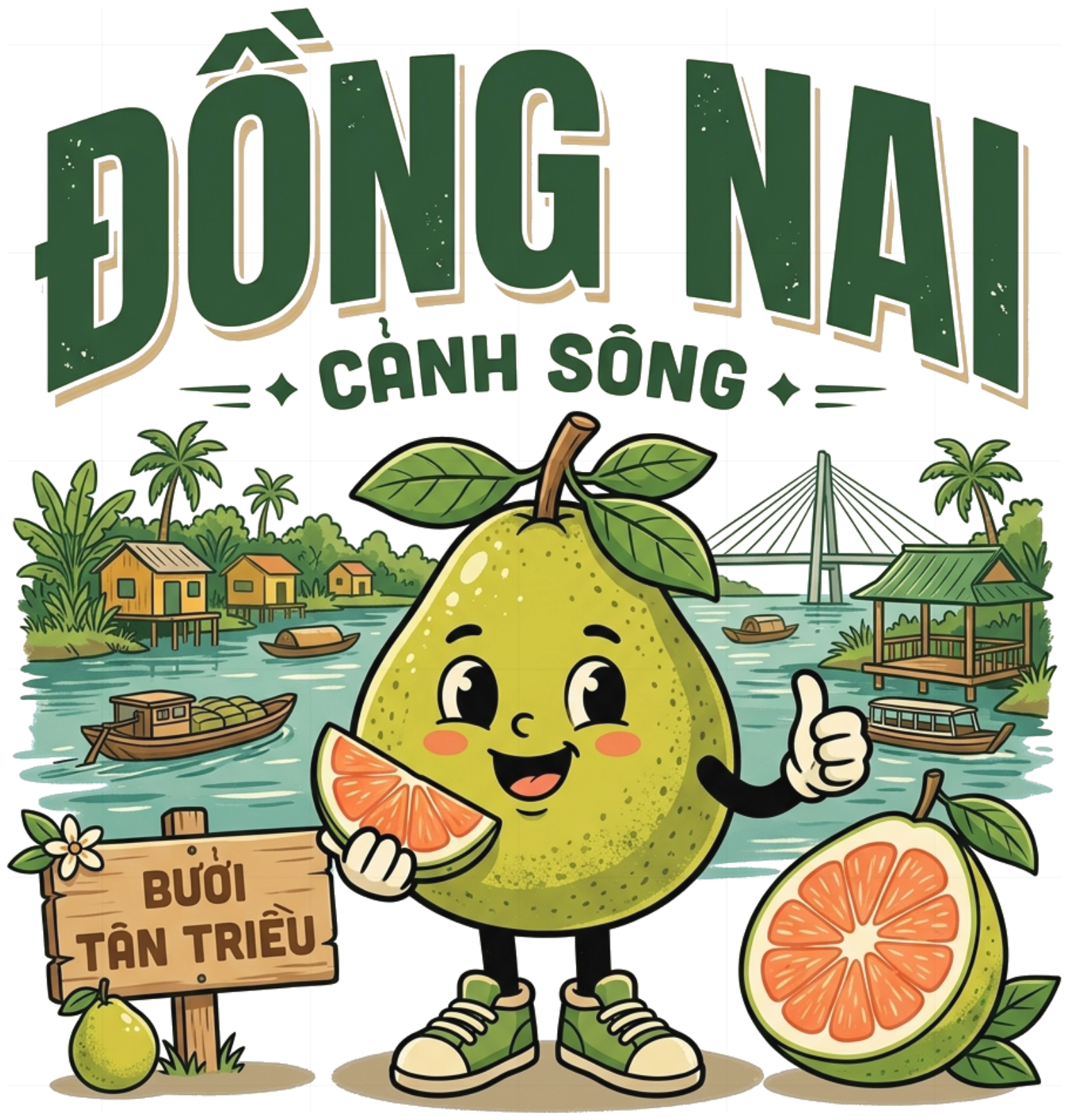 Áo Thun Đồng Nai Bưởi Tân Triều Mascot Retro Unisex Cotton Co Giãn 4 Chiều 150826-14-46-JAU
