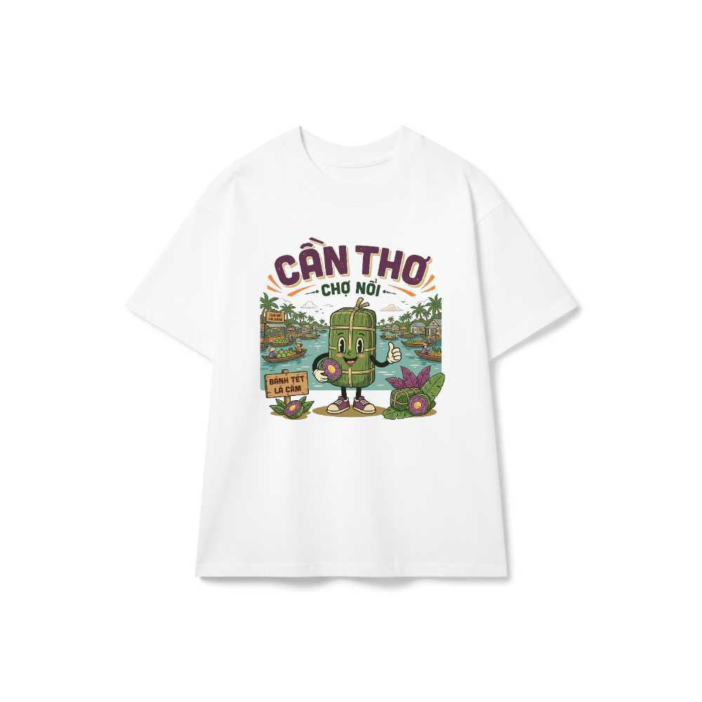 Áo Thun Cần Thơ Mascot Bánh Tét Lá Cẩm Chợ Nổi Form Rộng Retro Cotton Cao Cấp - 150826-14-59-WOD