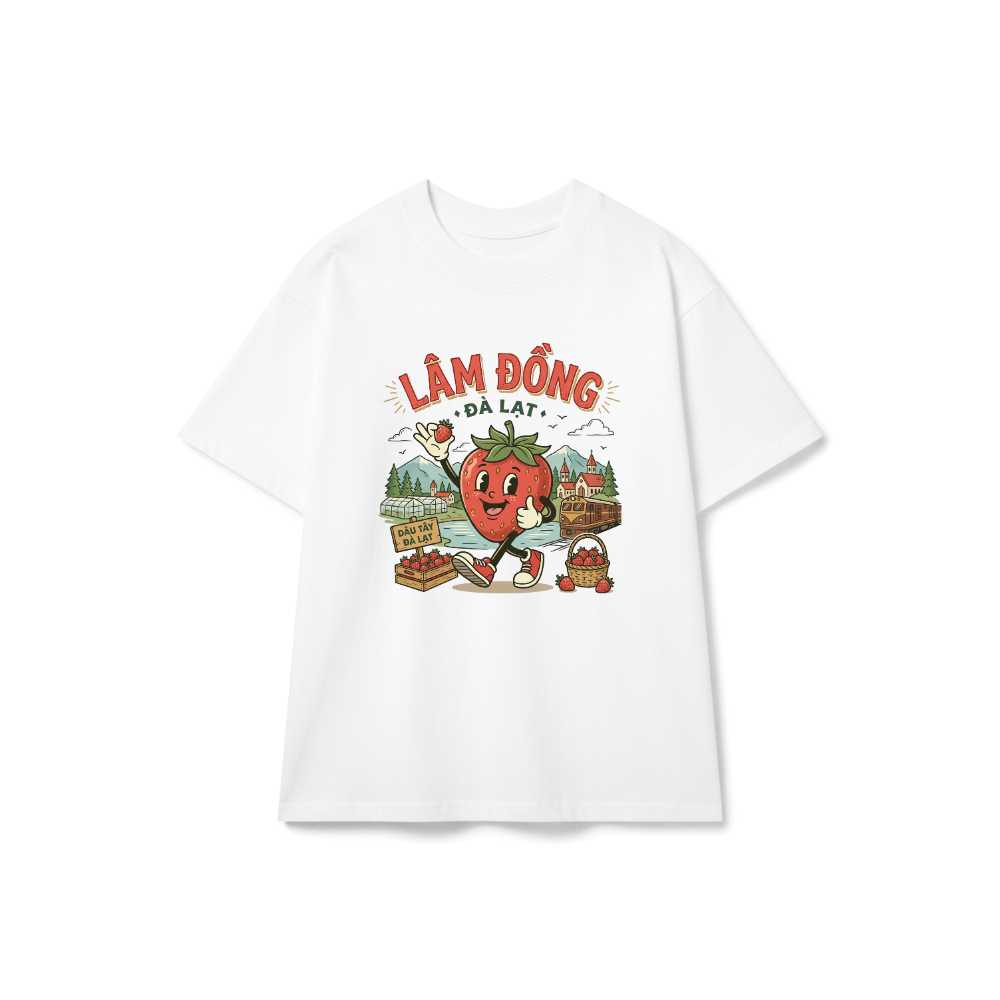 Áo Thun Trắng In Hình Dâu Tây Đà Lạt Lâm Đồng Cotton Co Giãn Form Rộng Vintage Hot Trend - 150826-15-17-EQZ