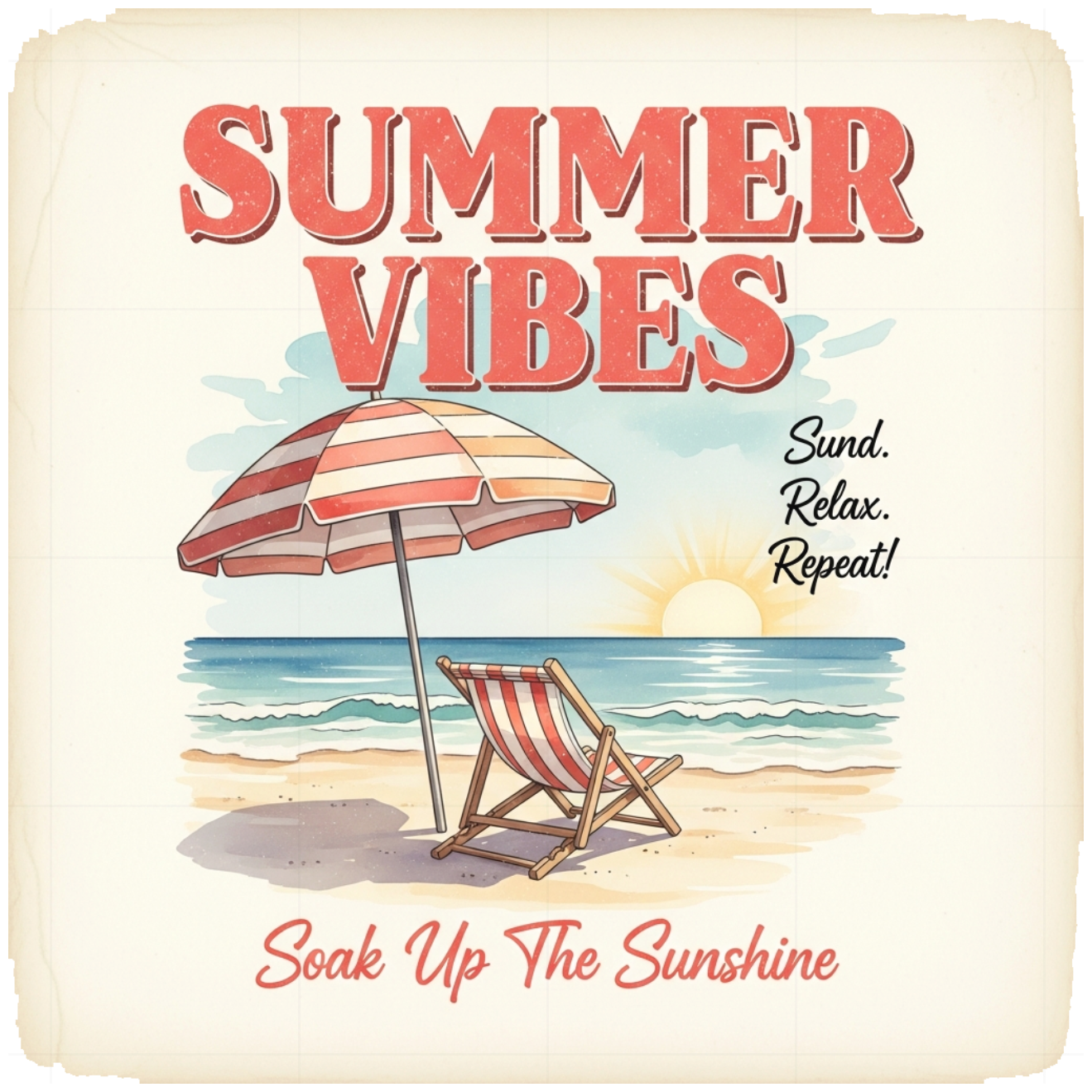 Áo Thun Trắng Summer Vibes Phong Cách Vintage Retro Coastal Form Rộng Cotton - 160626-14-03-IKO