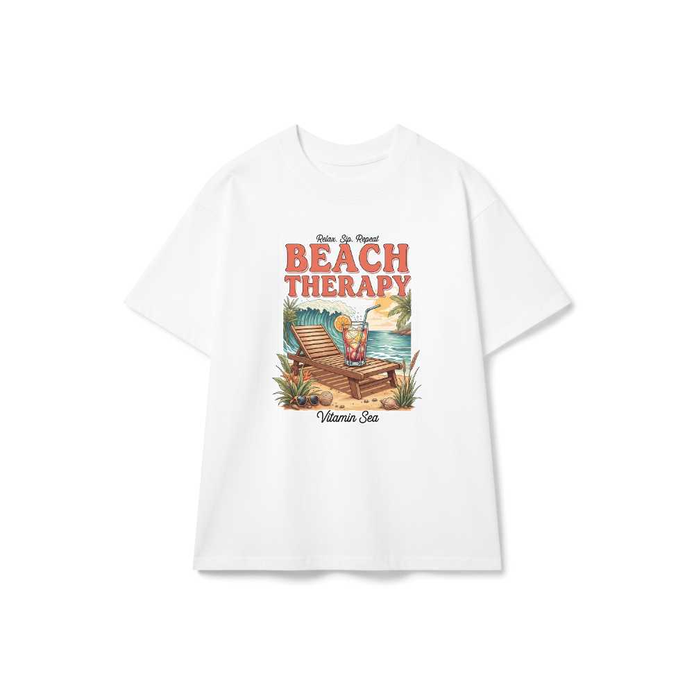 Áo Thun Trắng Beach Therapy Vintage Retro Form Rộng Cotton Unisex - 160626-14-09-RPP