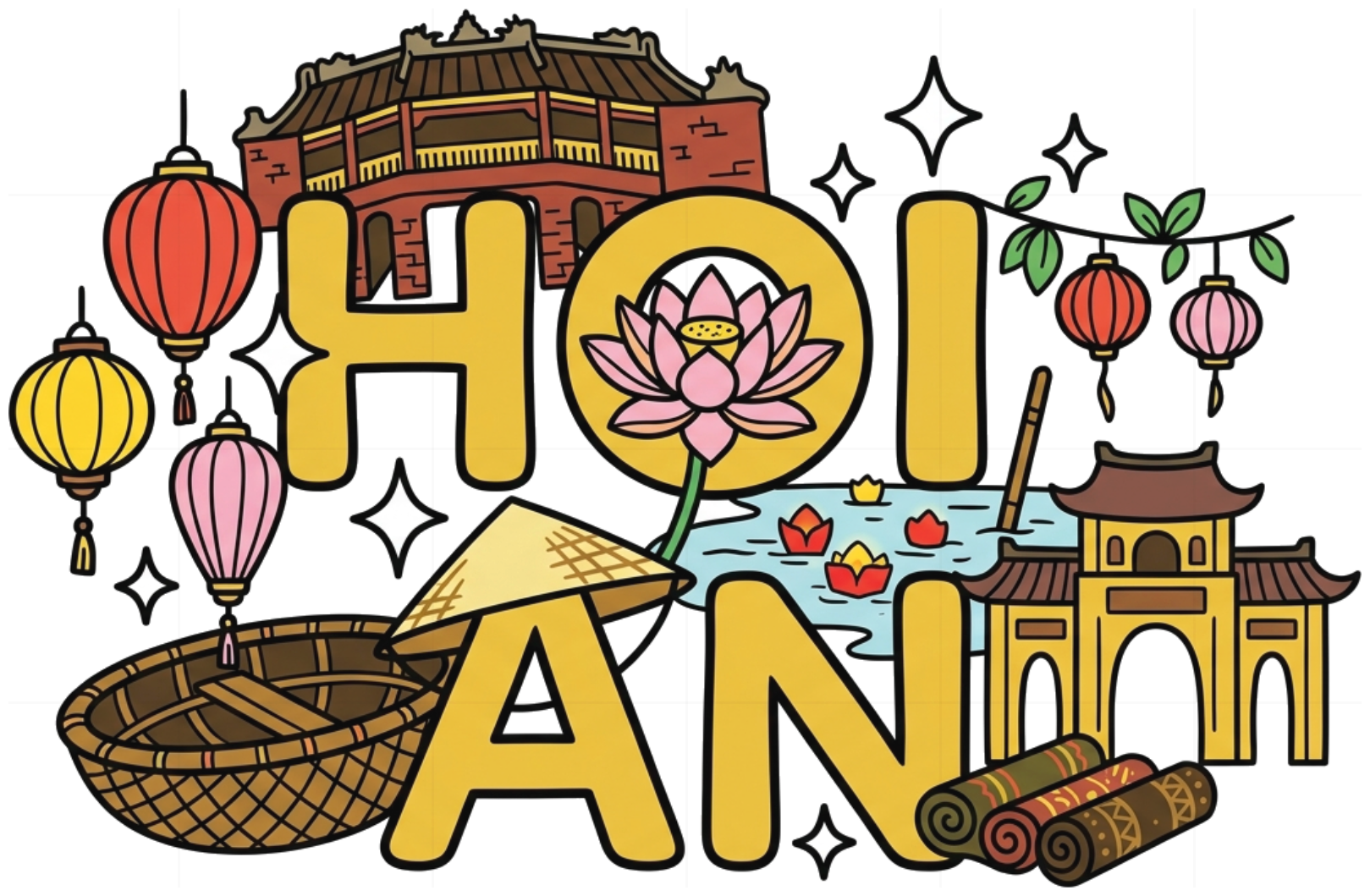 Áo thun du lịch Hội An VNXK HAMCHOI Trắng cotton form rộng Hoi An Ancient Town Tee - 160726-14-06-DEF