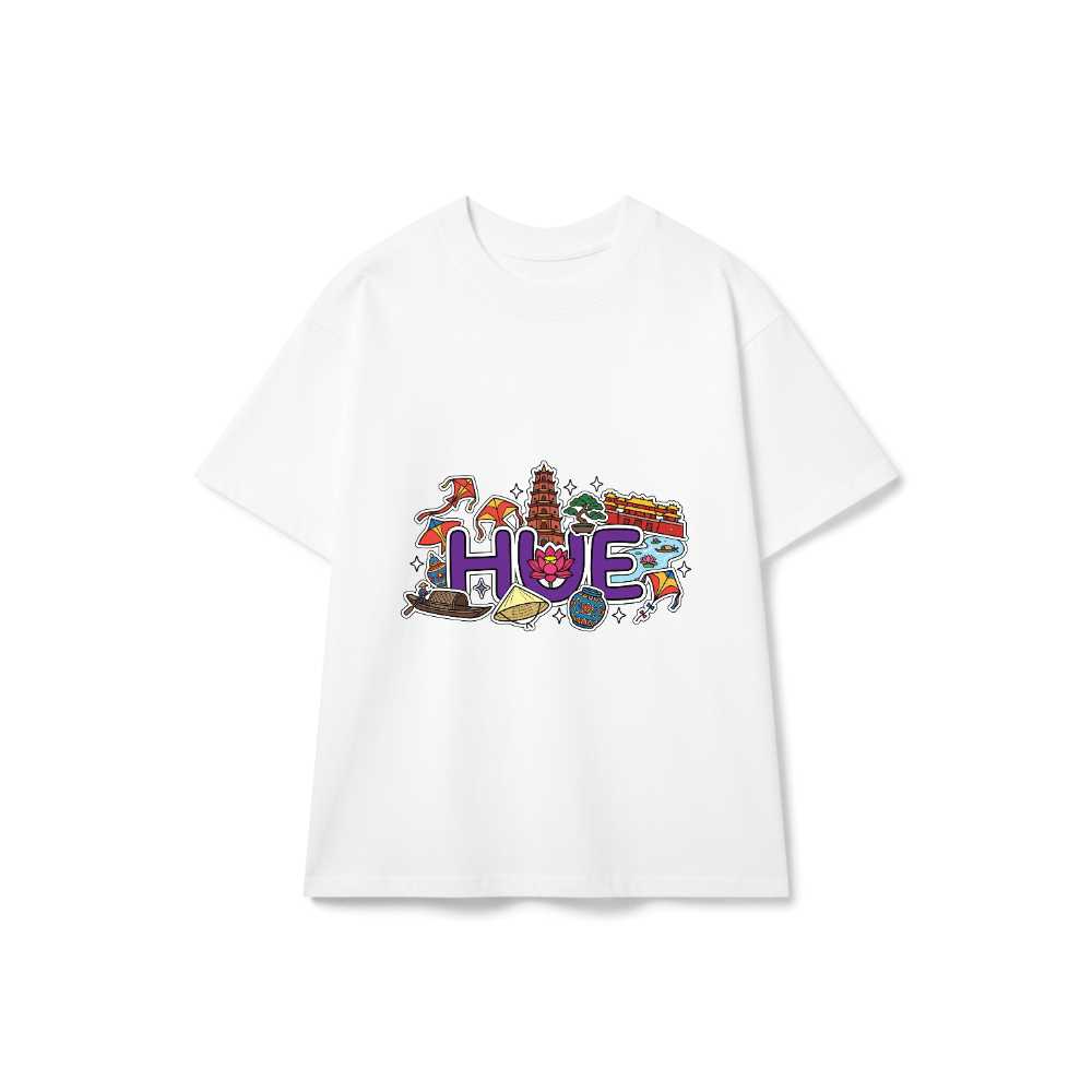 Áo thun gia đình du lịch VNXK HAMCHOI Trắng cotton form rộng basic Hue Heritage Tee - 160726-14-10-MXQ