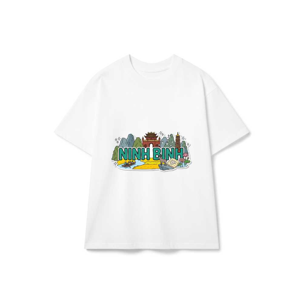 Áo thun Ninh Bình du lịch VNXK HAMCHOI Trắng form rộng cotton thoáng mát Ninh Binh Landmark Tee - 160726-14-15-IJD