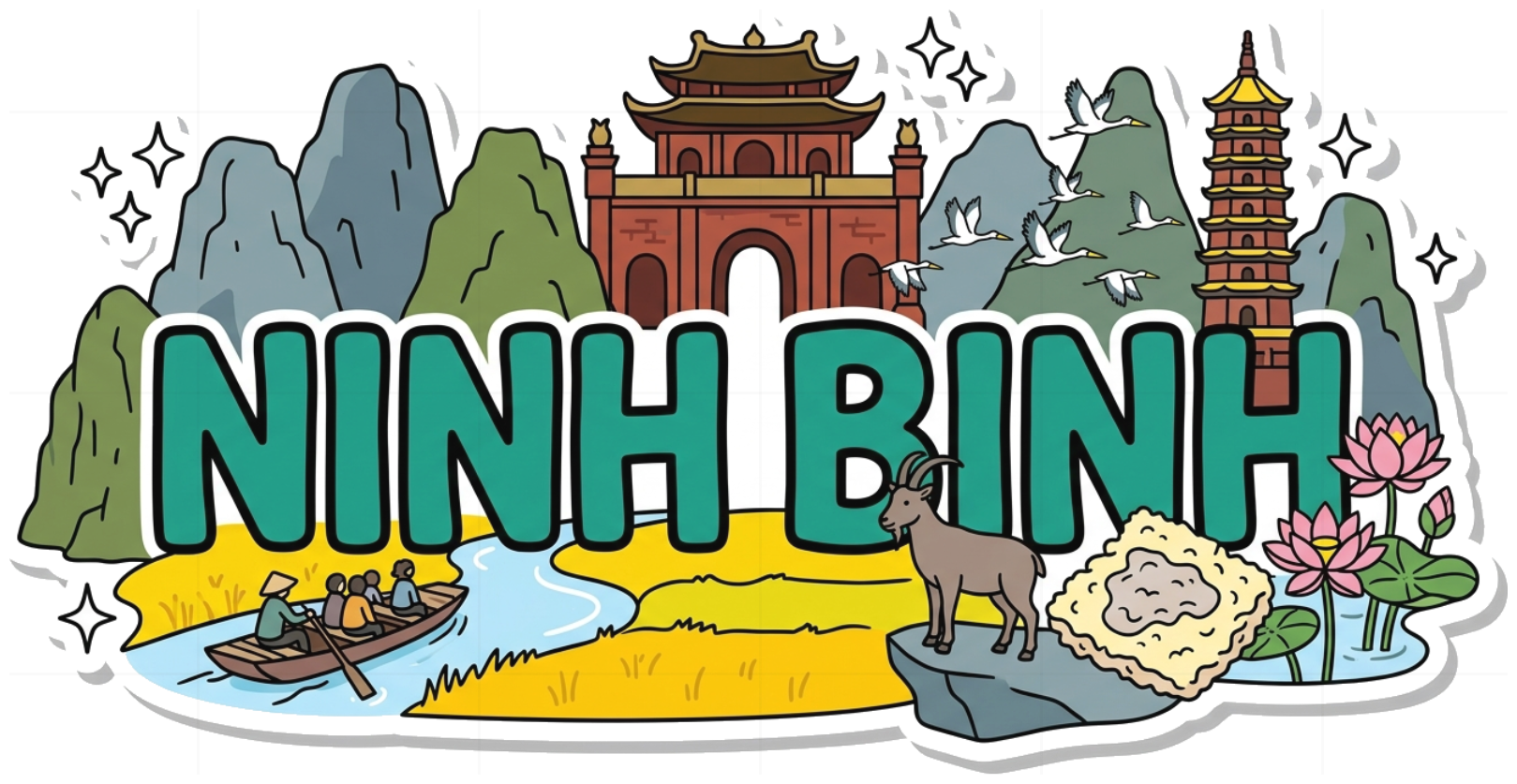Áo thun Ninh Bình du lịch VNXK HAMCHOI Trắng form rộng cotton thoáng mát Ninh Binh Landmark Tee - 160726-14-15-IJD