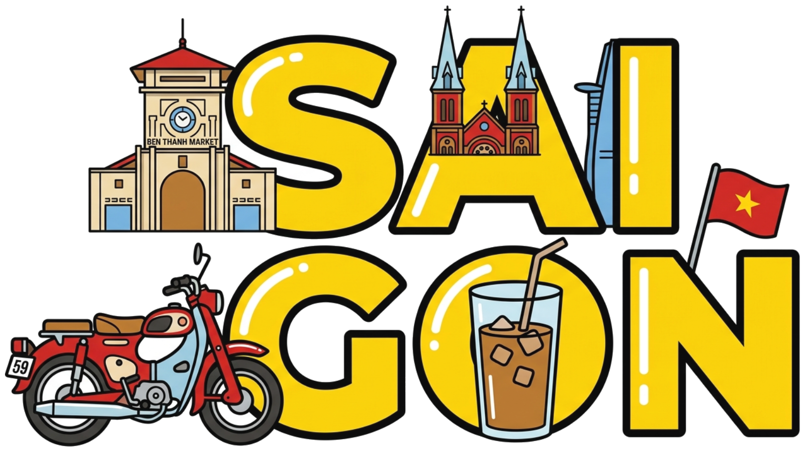 Áo thun Sài Gòn VNXK HAMCHOI Trắng form rộng cotton Saigon Vibes Sticker Tee - 180726-08-46-TWB