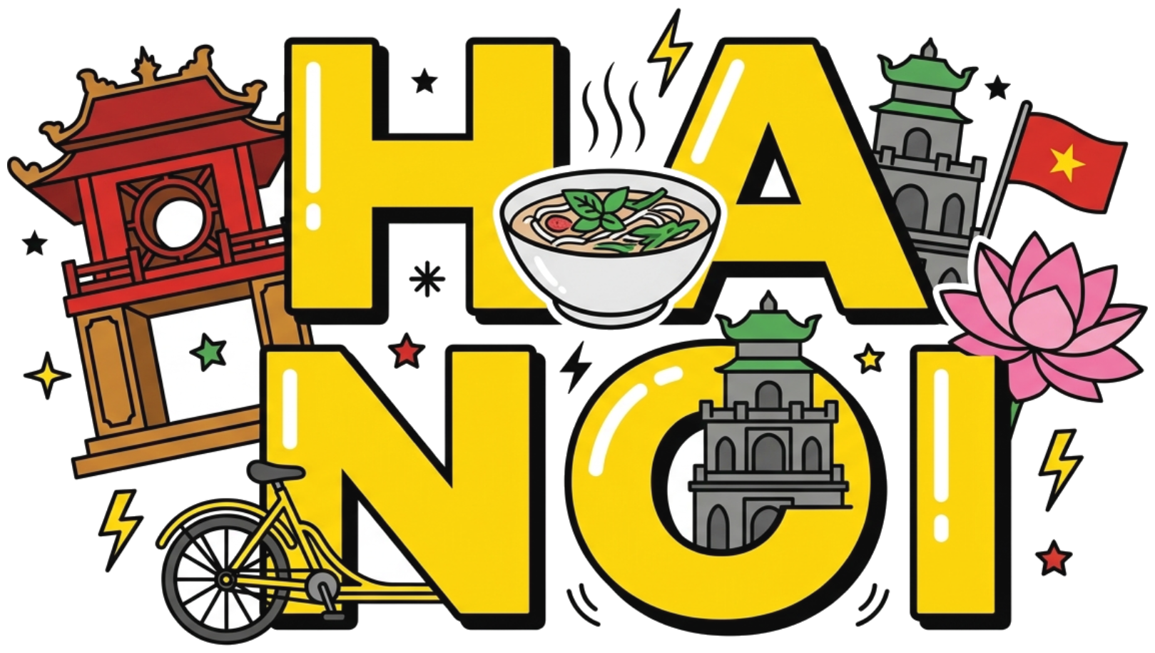 Áo thun gia đình unisex VNXK HAMCHOI Trắng form rộng Hanoi Vibes Pop-Art Tee - 180726-08-46-UZH