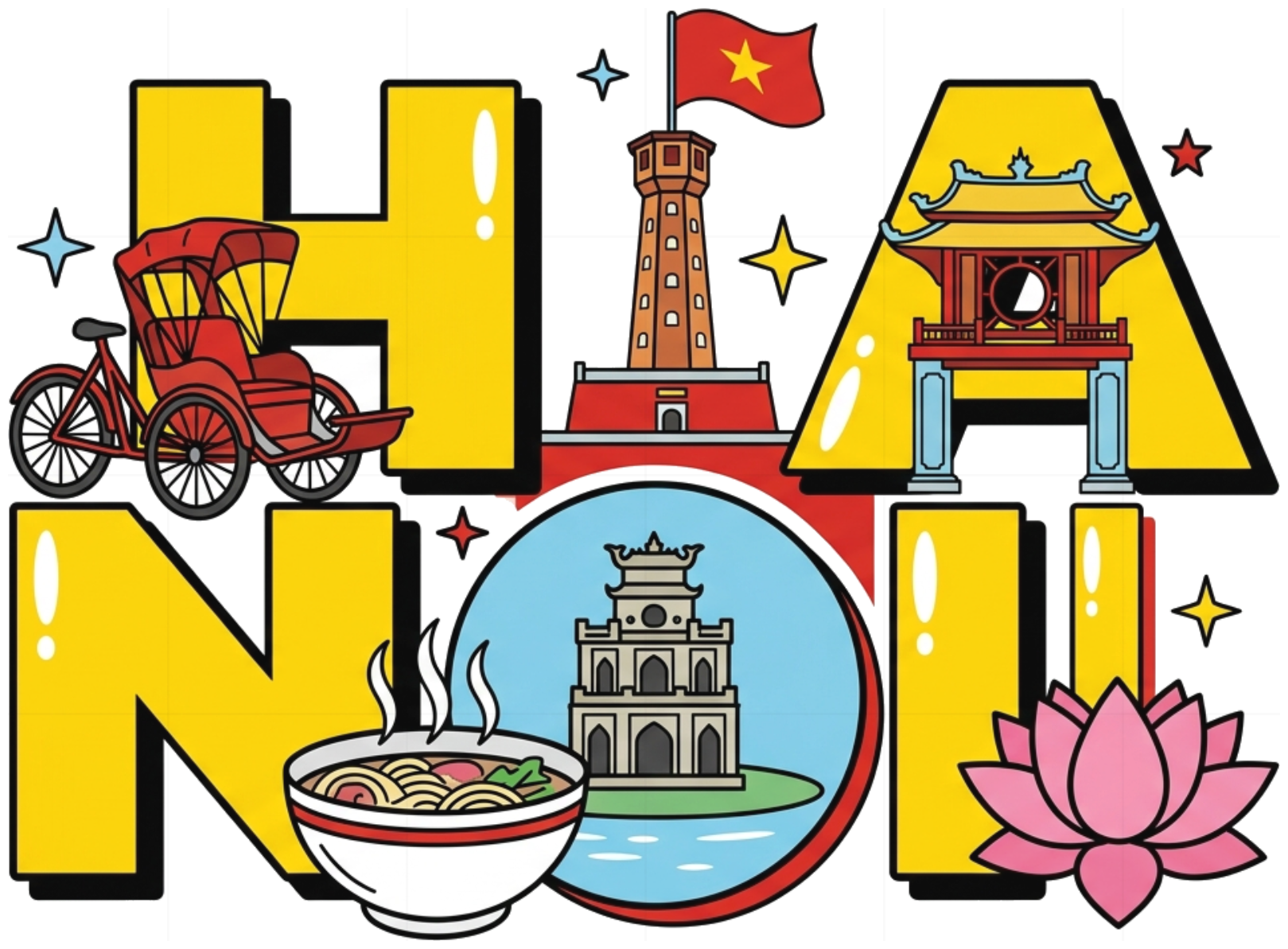 Áo thun Hà Nội du lịch VNXK HAMCHOI Trắng form rộng oversize Hanoi Vibes Pop Art Tee - 180726-08-55-LZF