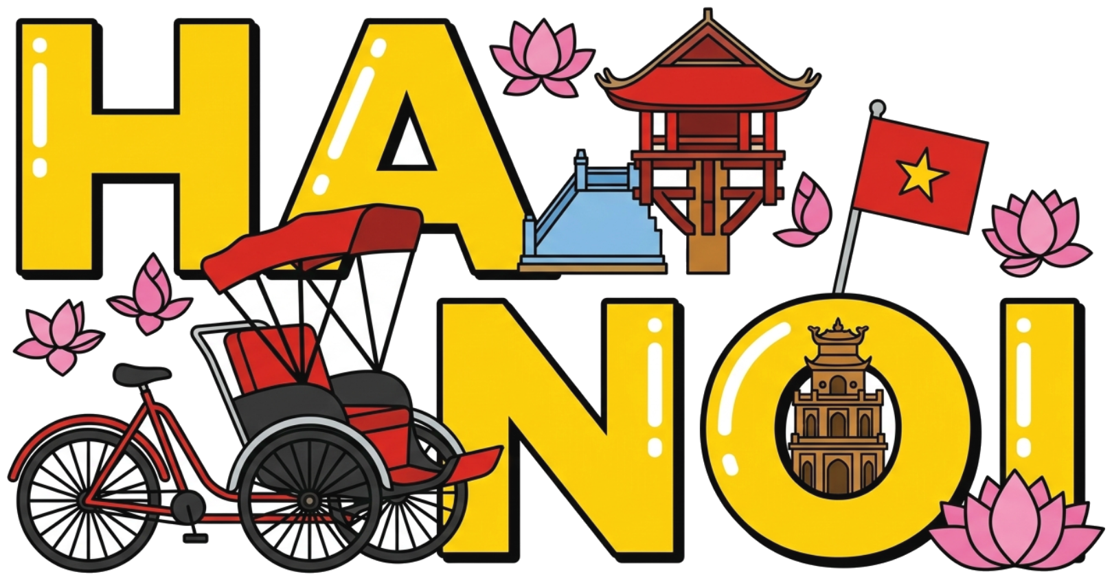 Áo thun du lịch VNXK HAMCHOI Trắng cotton form rộng thoải mái Hanoi Vibes Tee - 180726-09-01-FBG