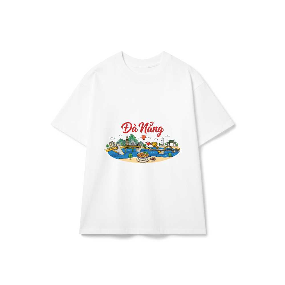 Áo thun du lịch Đà Nẵng VNXK HAMCHOI Trắng cotton form rộng unisex Da Nang Travel Tee - 180726-09-19-CKH