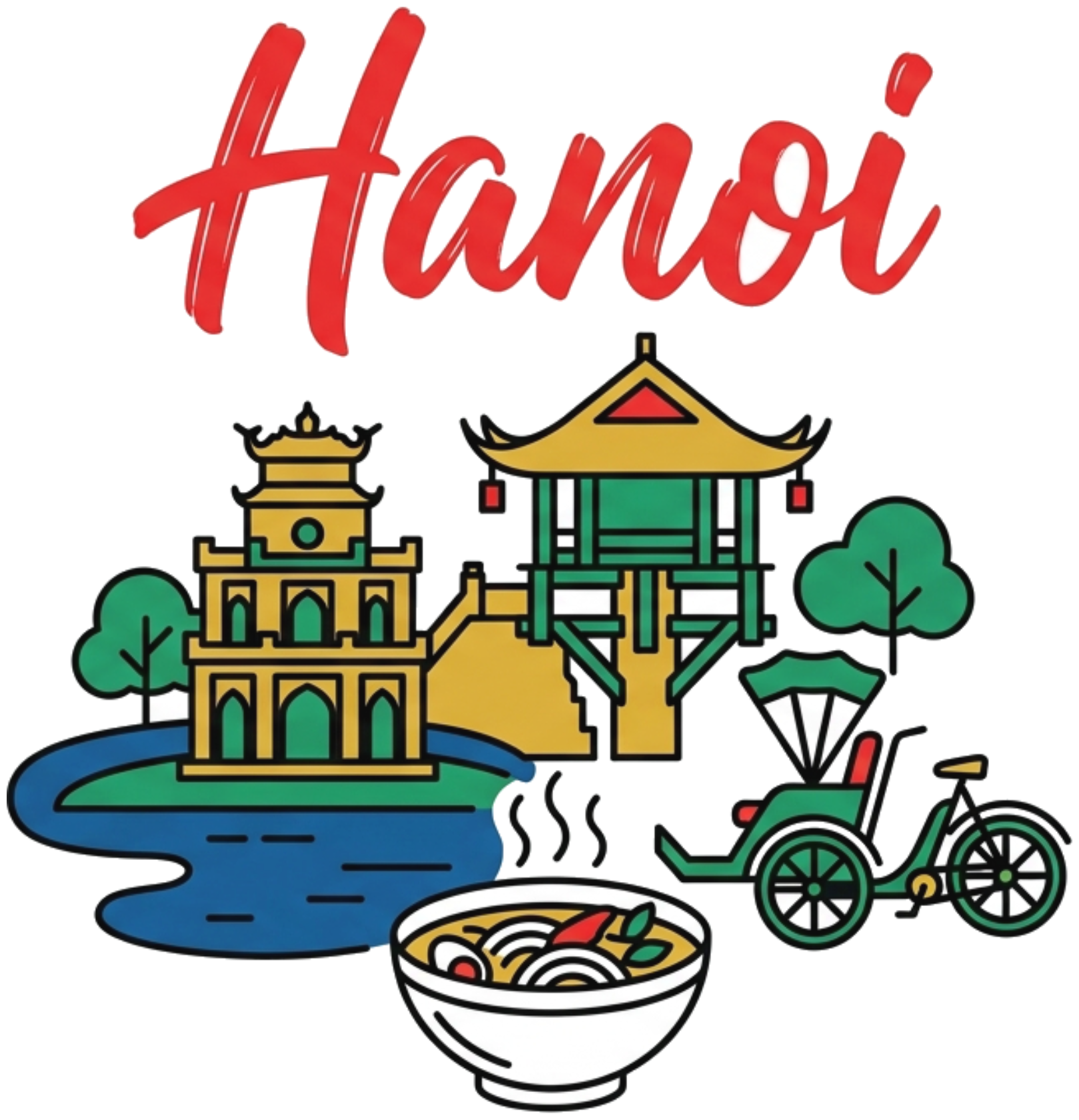 Áo thun du lịch Hà Nội VNXK HAMCHOI Trắng cotton form rộng Hanoi Souvenir Tee - 180726-09-32-WYU