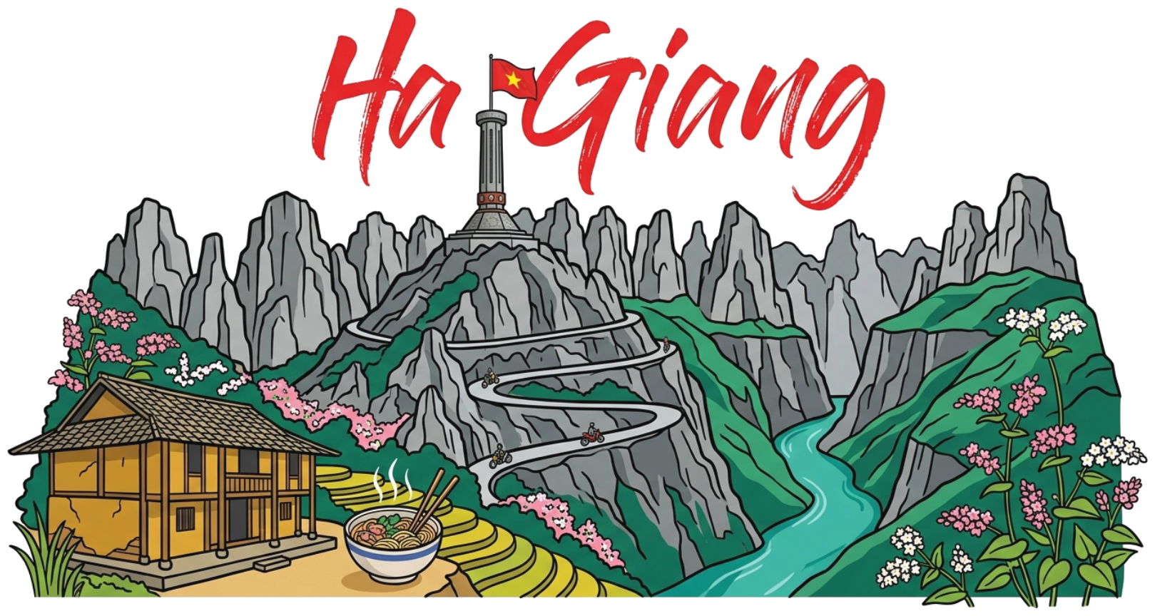 Áo thun Hà Giang VNXK HAMCHOI Trắng form rộng cotton Ha Giang Frontier Tee - 180726-09-34-YVK