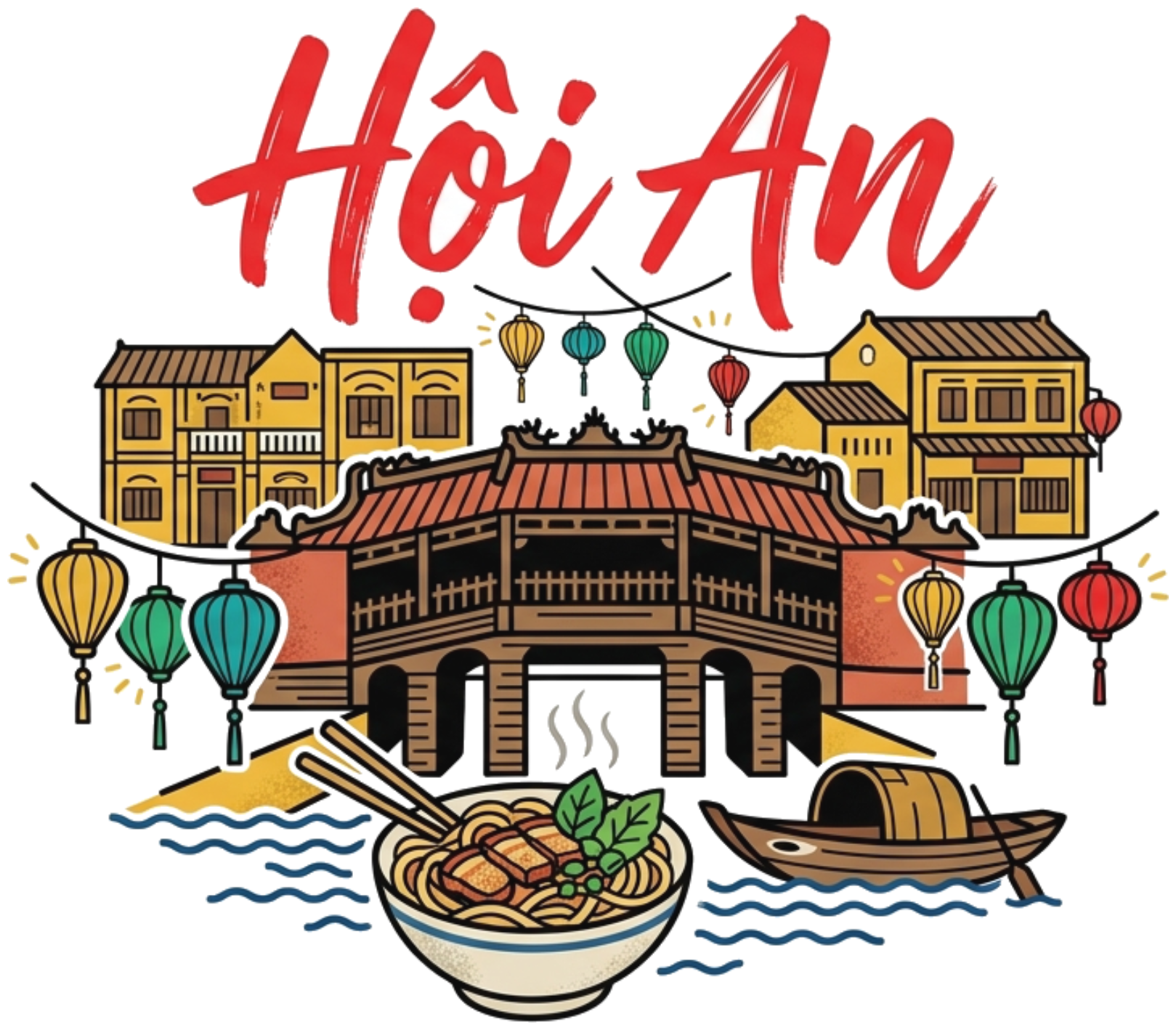 Áo thun du lịch Hội An VNXK HAMCHOI Trắng form rộng thoải mái Hoi An Ancient Charm Tee - 180726-09-38-DEM