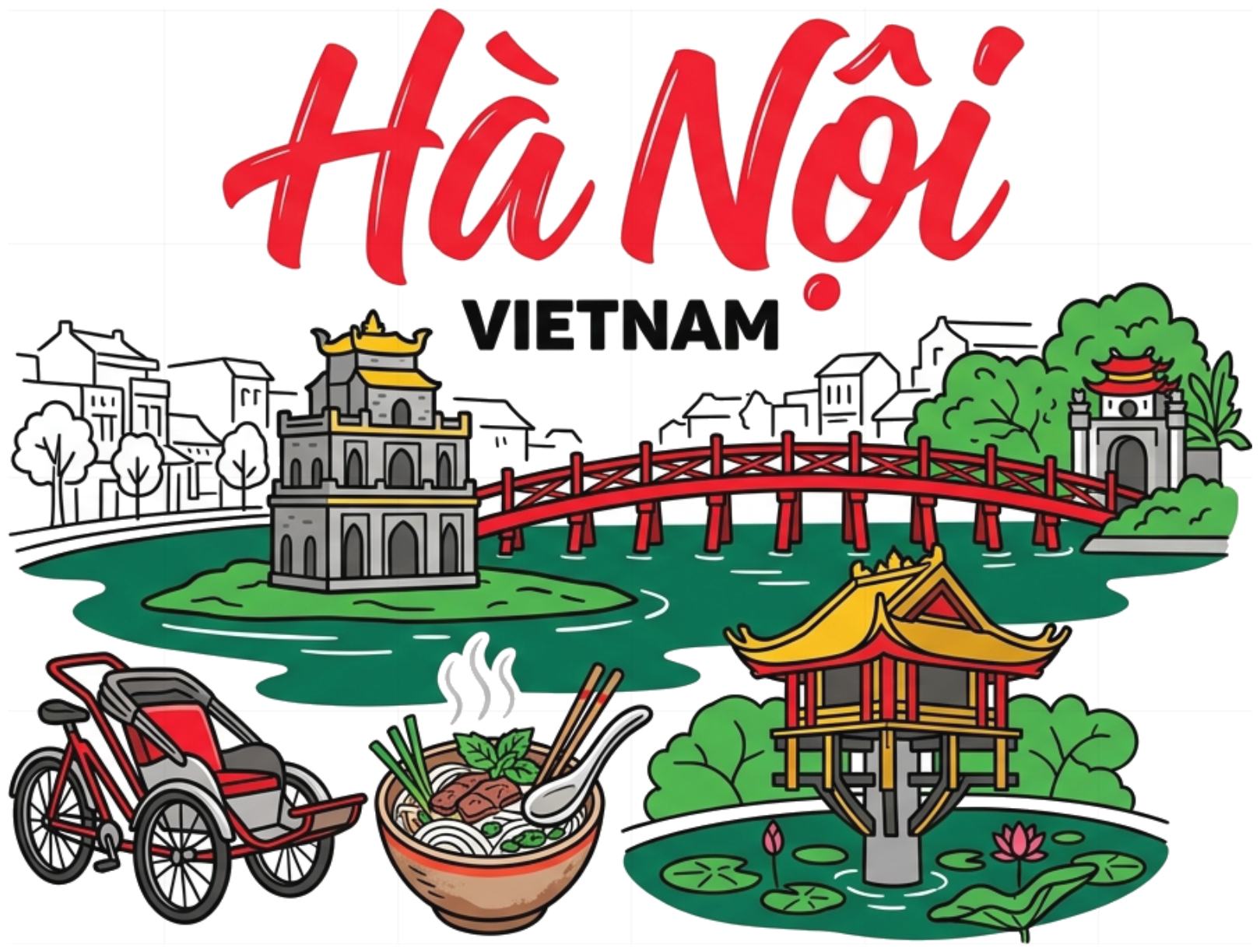 Áo thun Hà Nội du lịch VNXK HAMCHOI Trắng form rộng cotton Hanoi Heart & Soul Tee - 180726-09-40-JMR