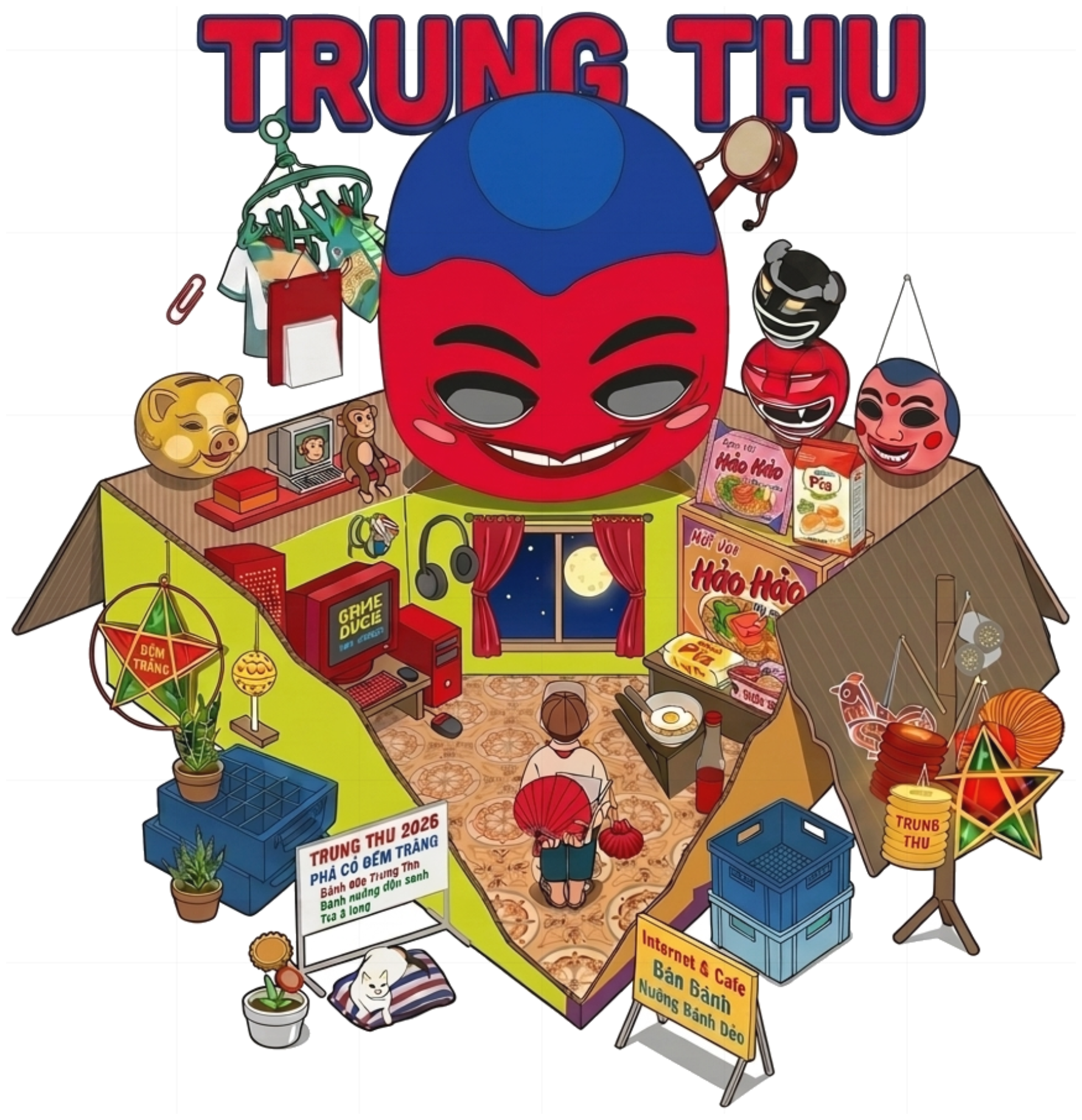 Áo Thun Hình In Trung Thu Retro Việt Nam Unisex Form Rộng Cotton 100% Streetwear Y2K - 180826-10-40-HDJ