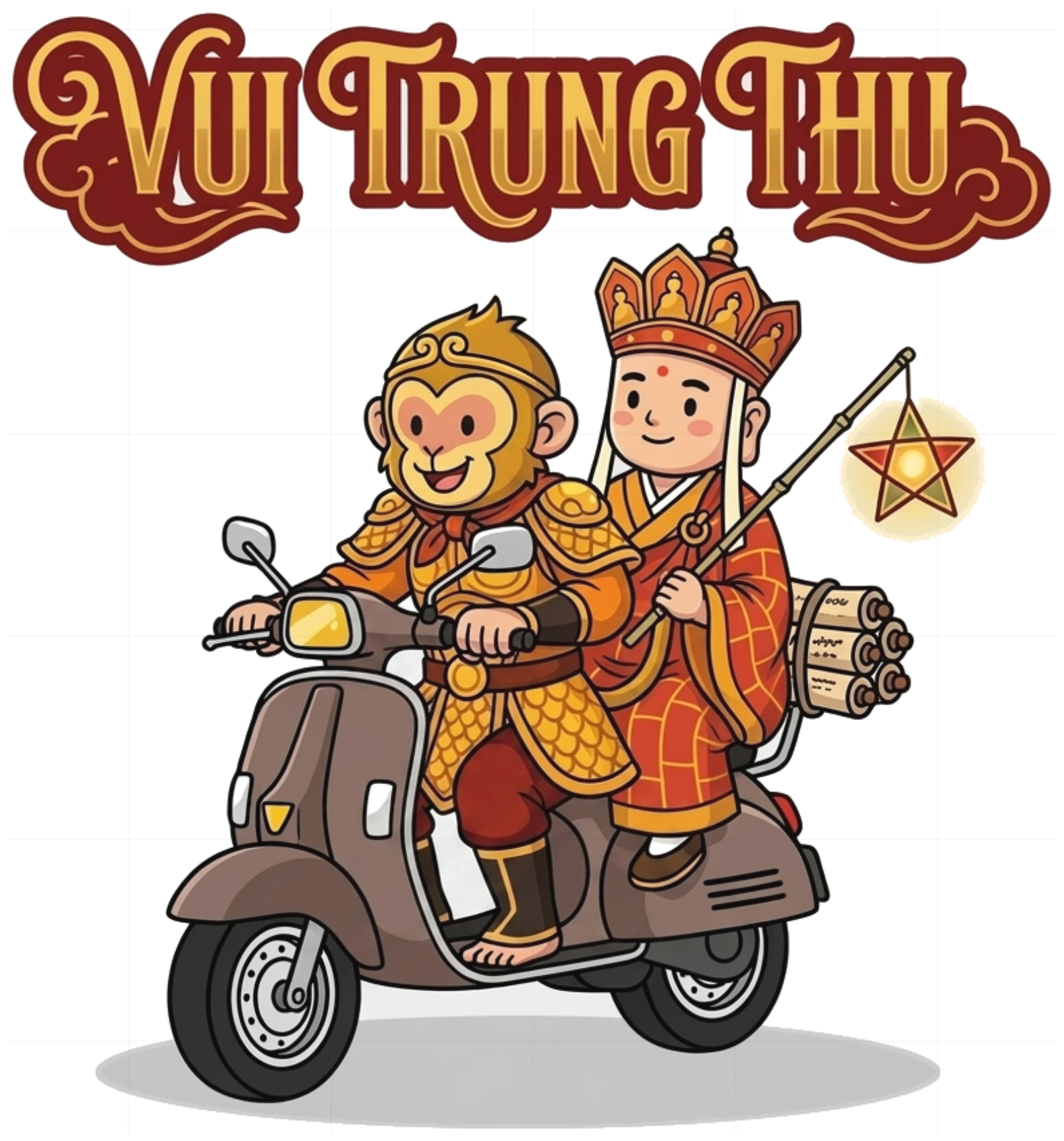 Áo Thun Vui Trung Thu Thầy Trò Đường Tăng Đi Xe Scooter Unisex Form Rộng Cotton Graphic Tee 180826-10-55-KYA