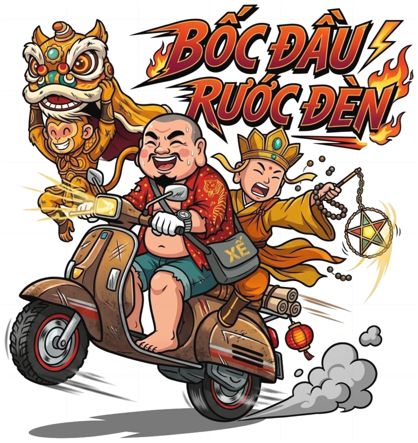Áo Thun Hình In Bốc Đầu Rước Đèn Quái Xế Trung Thu Unisex Form Rộng Cotton 100% Streetwear Trendy - 180826-10-57-BHY