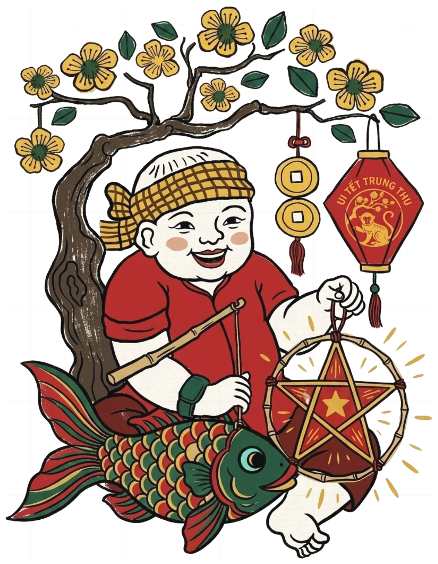 Áo Thun Hình In Em Bé Trung Thu Tranh Đông Hồ Unisex Form Rộng Cotton Streetwear - 180826-11-06-AIX