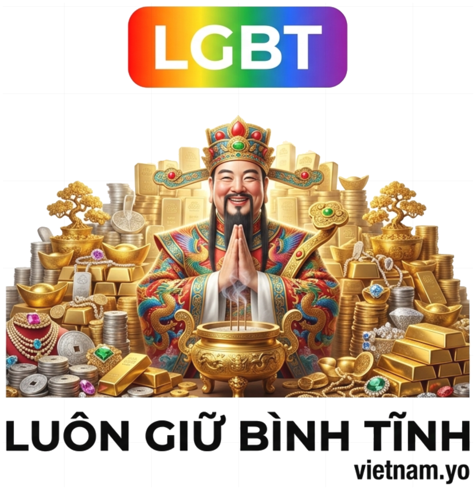 Áo Thun Hình Thần Tài LGBT Luôn Giữ Bình Tĩnh Unisex Form Rộng Cotton Streetwear Độc Đáo - 200826-14-29-SZI