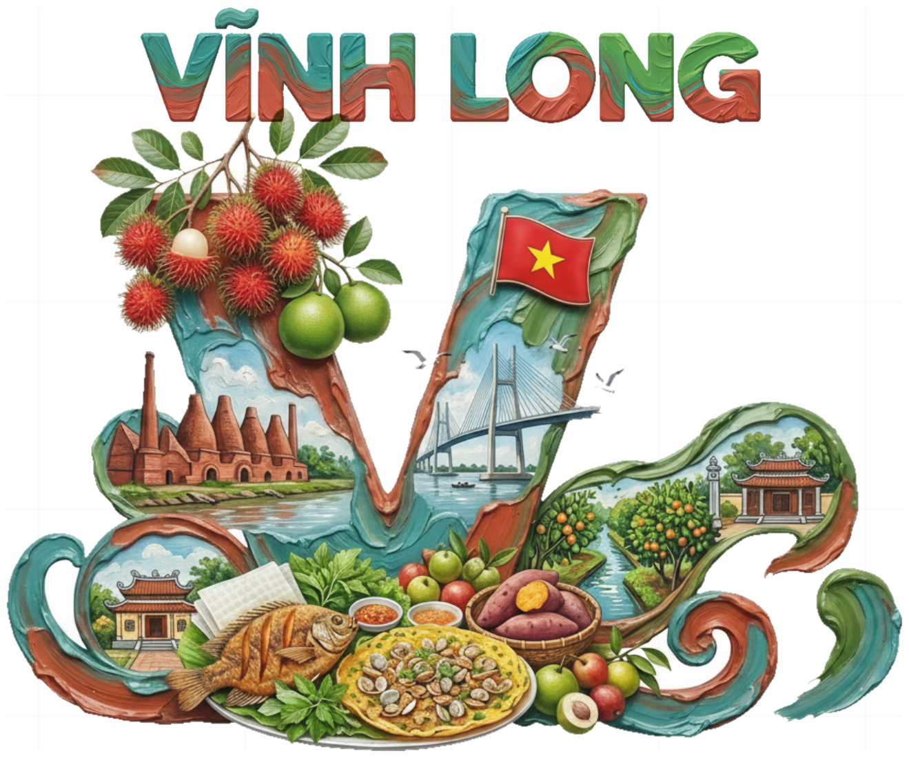 Áo Thun Trắng Unisex Form Rộng - Local Brand In Hình Vĩnh Long Nghệ Thuật (Cầu Mỹ Thuận, Gạch Mang Thít) - Thời Trang Du Lịch Miền Tây Cực Chất - 210426-10-38-CXL