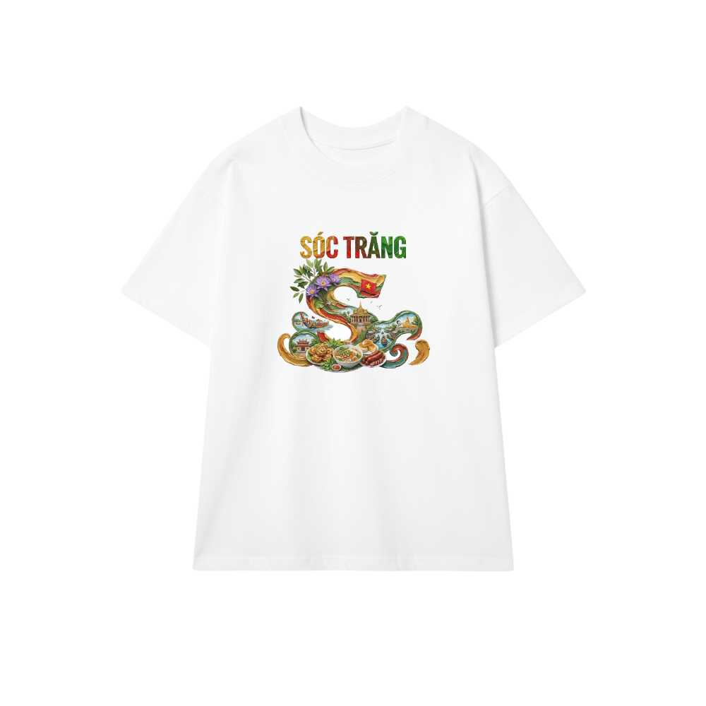 Áo Thun Trắng Sóc Trăng Unisex Form Rộng Cotton Cao Cấp - Thiết Kế Chữ S Chùa Dơi Chợ Nổi Nghệ Thuật Du Lịch - 210426-10-43-WPL