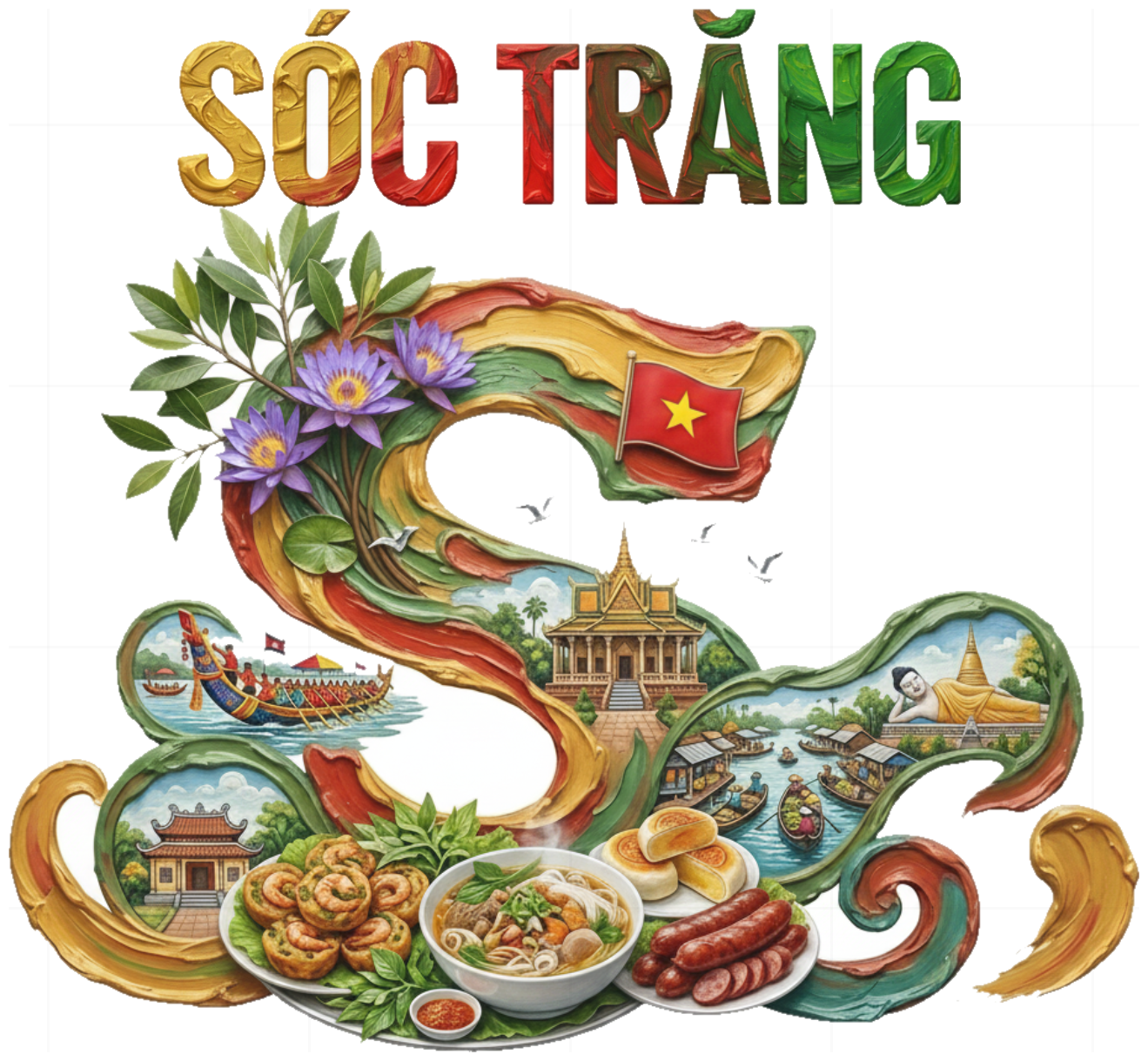 Áo Thun Trắng Sóc Trăng Unisex Form Rộng Cotton Cao Cấp - Thiết Kế Chữ S Chùa Dơi Chợ Nổi Nghệ Thuật Du Lịch - 210426-10-43-WPL