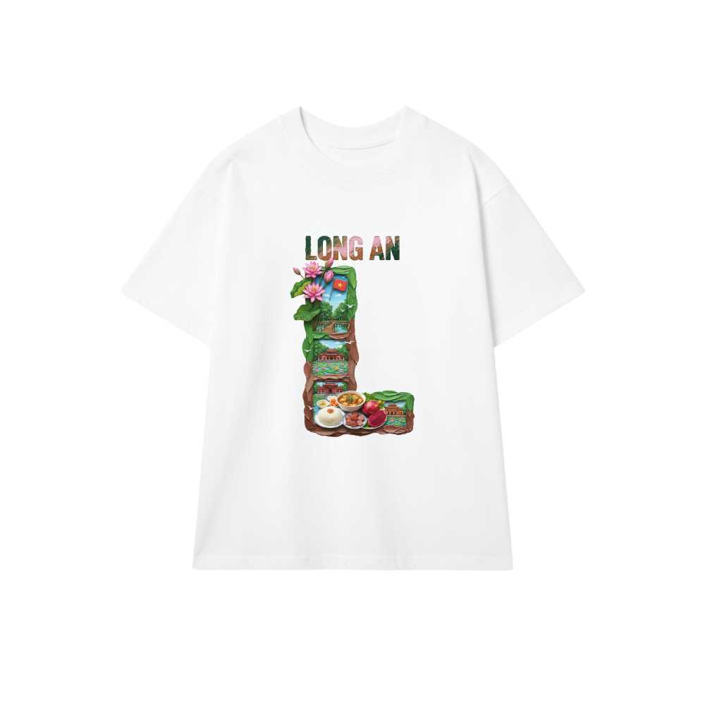 Áo Thun Trắng Unisex Long An Design Chữ L Nghệ Thuật - Áo Phông Cotton Form Rộng Trendy Du Lịch Vi Vu - 210426-14-28-CVP