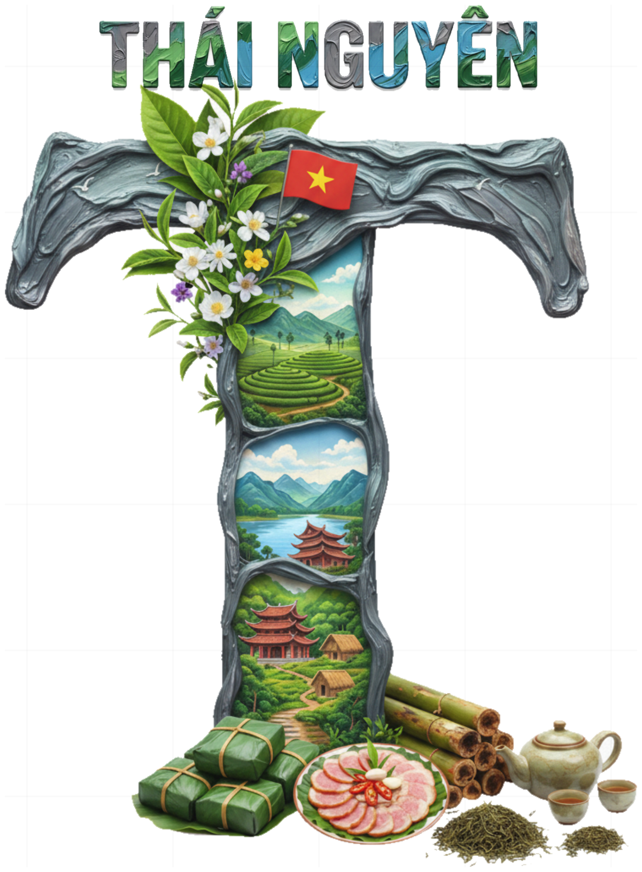 Áo Thun Unisex Thái Nguyên Design - Áo Phông Trắng Cotton Cao Cấp In Hình Đồi Chè Tân Cương & Hồ Núi Cốc Cực Chất - 210426-14-31-QCO