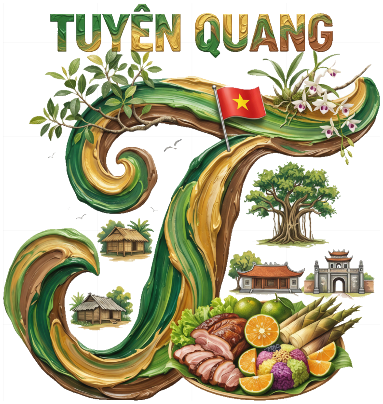 Áo Thun Unisex Tuyên Quang Chữ T Nghệ Thuật - In Hình Tân Trào & Đặc Sản Na Hang - Form Rộng Cotton Cao Cấp 210426-15-51-NQW