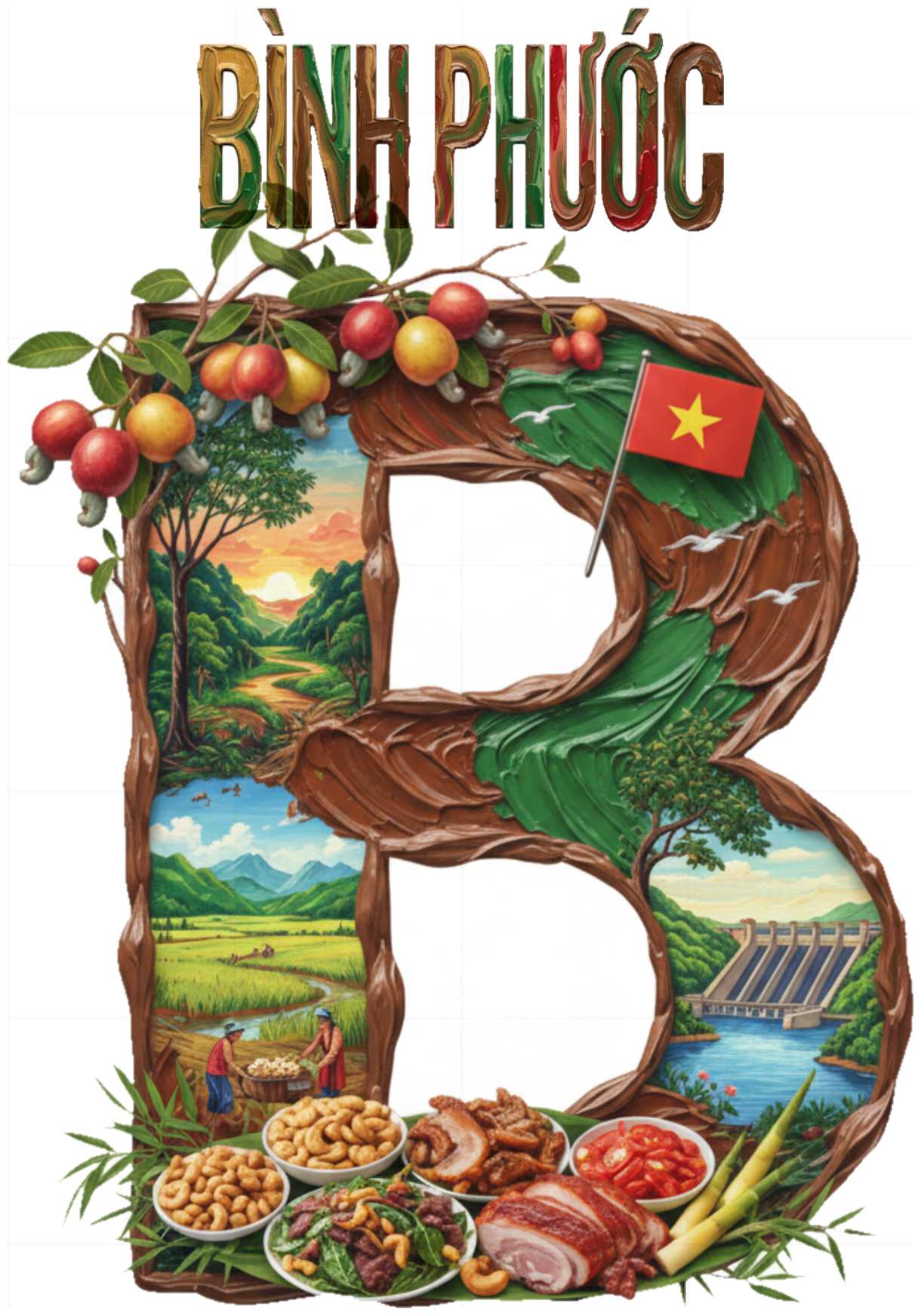 Áo Thun Bình Phước Unisex - Form Rộng Cotton 100% In Chữ B Nghệ Thuật Sóc Bom Bo & Hạt Điều - Thời Trang Du Lịch Cao Cấp 210426-17-13-FTP