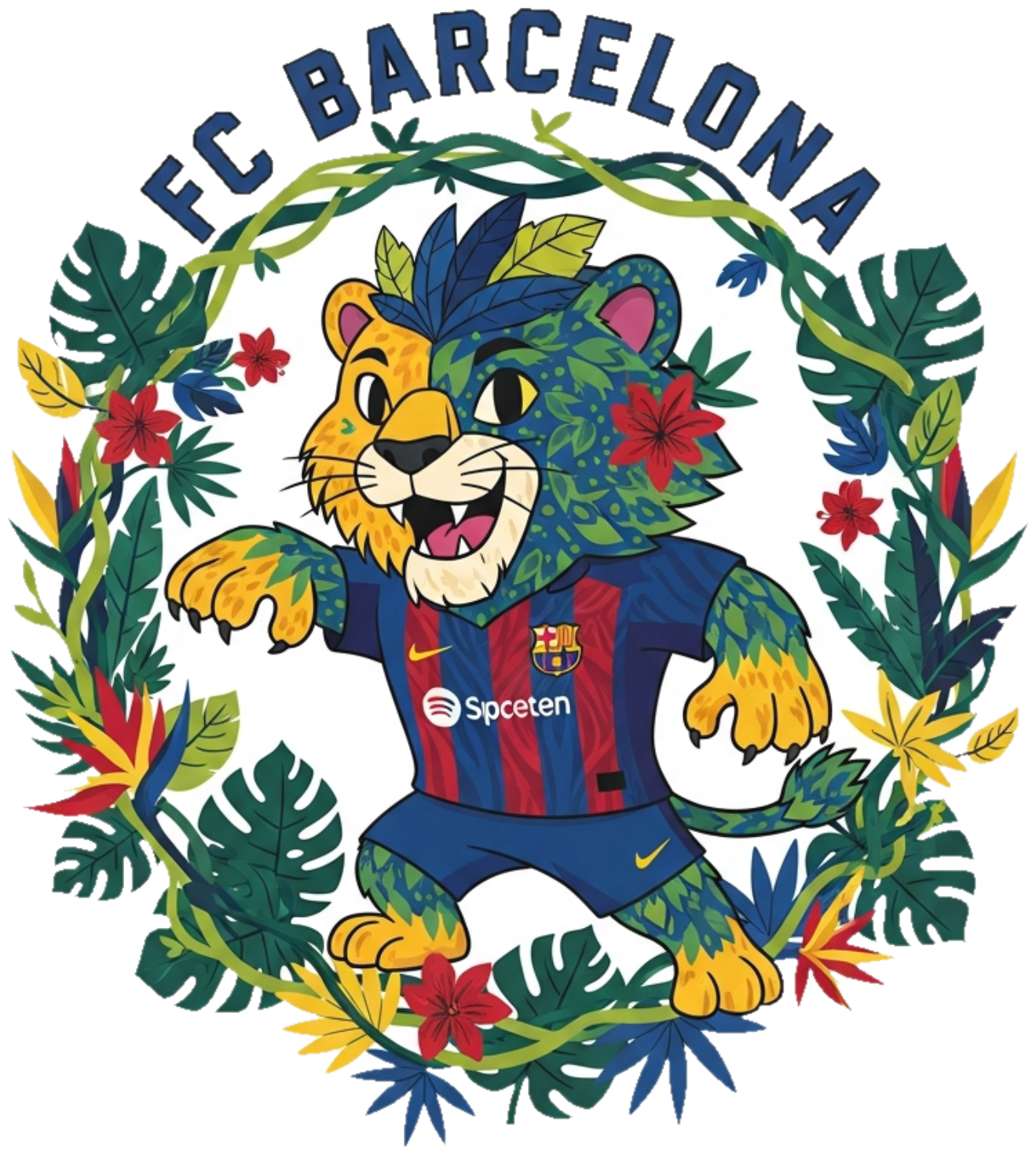 Áo Thun Unisex FC Barcelona Linh Vật Forest Color - Áo Phông Trắng Cotton 100% Co Giãn 4 Chiều Form Rộng Oversize Thời Trang Cực Chất 210526-11-14-MNS