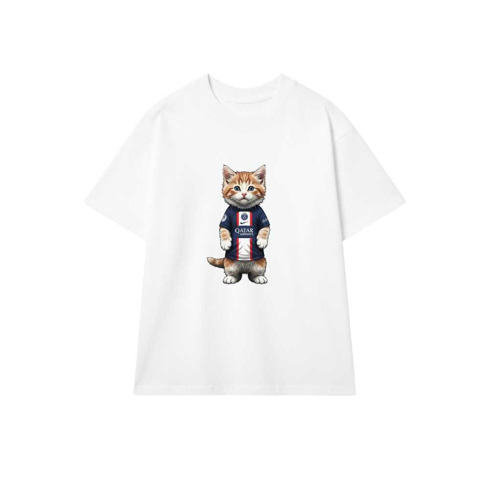 Áo Thun Unisex Cotton Trắng Form Rộng Hình Mèo Con Mặc Áo PSG Đỉnh Chóp - Slogan Design Streetwear Cá Tính 210526-14-50-KLL