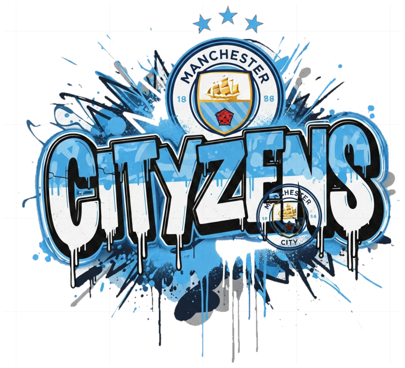 Áo Thun Trắng Unisex Manchester City - Cityzens Graffiti Cực Chất, Cotton 100% Form Rộng Nam Nữ Local Brand Streetwear - 210526-15-14-JNQ